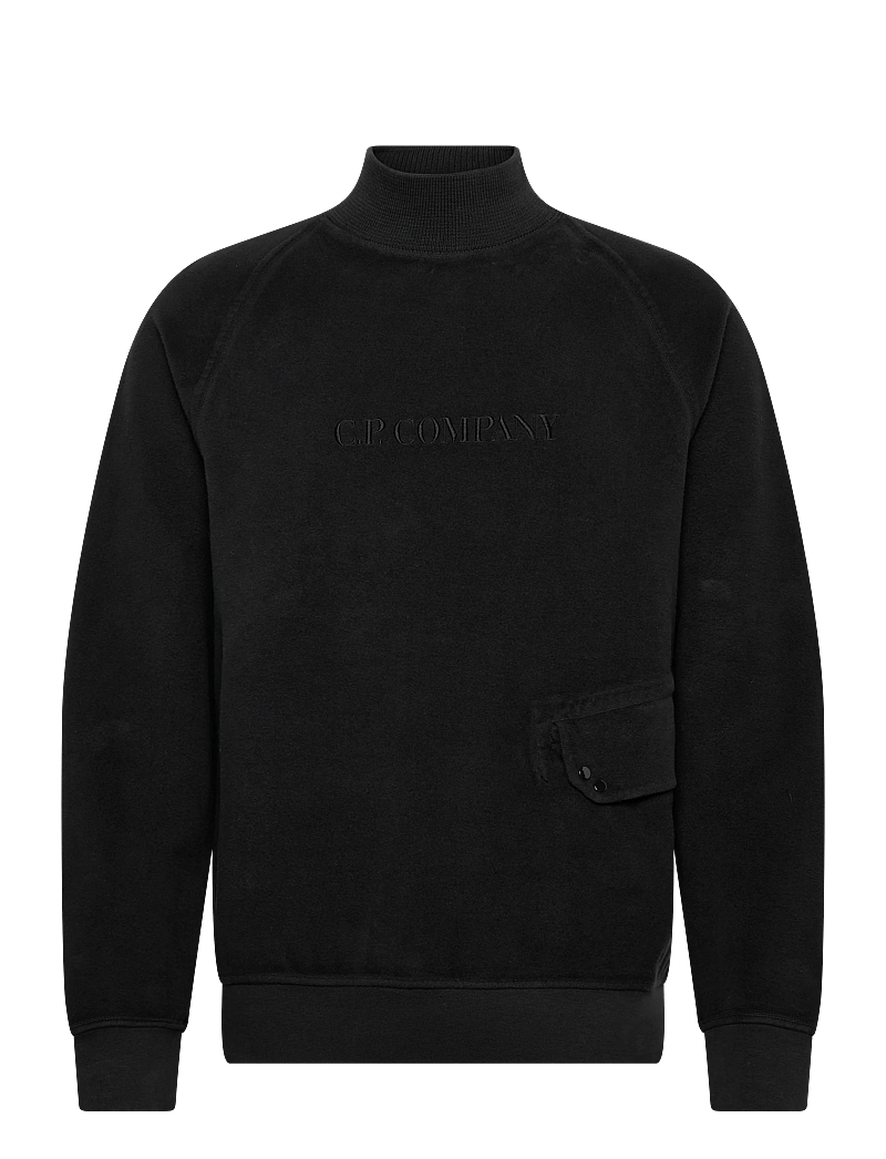 C.P. Company - Reverse Brushed & Emerized Diagonal Fleece Mixed Funnel Neck - rullekraver - black sand - 0