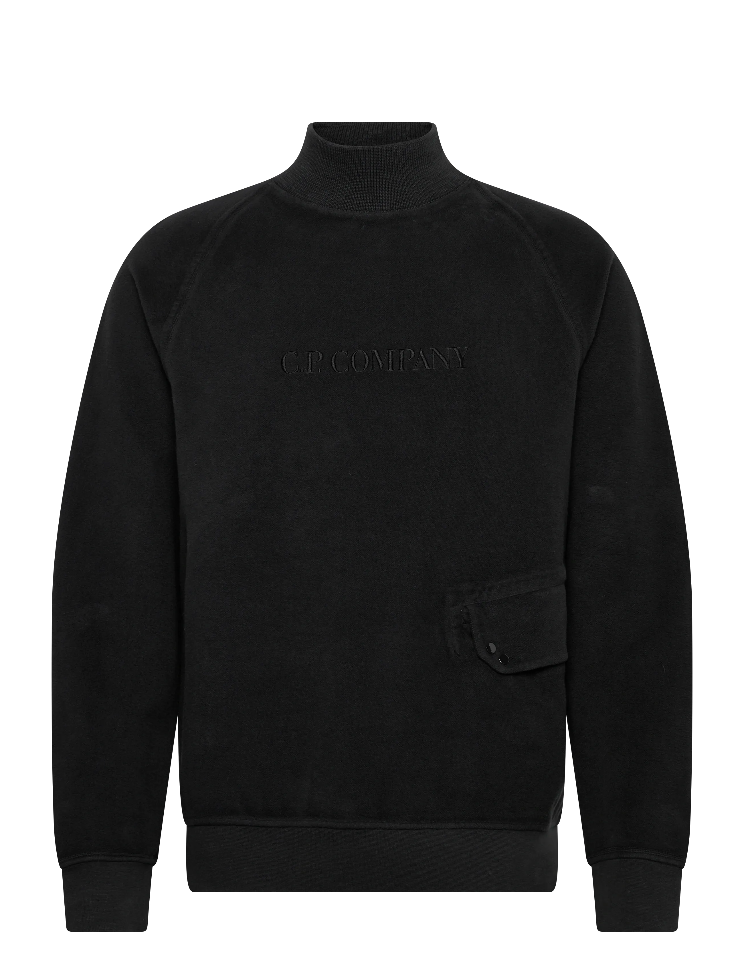 C.P. Company - Reverse Brushed & Emerized Diagonal Fleece Mixed Funnel Neck - rollkragen - black sand - 0