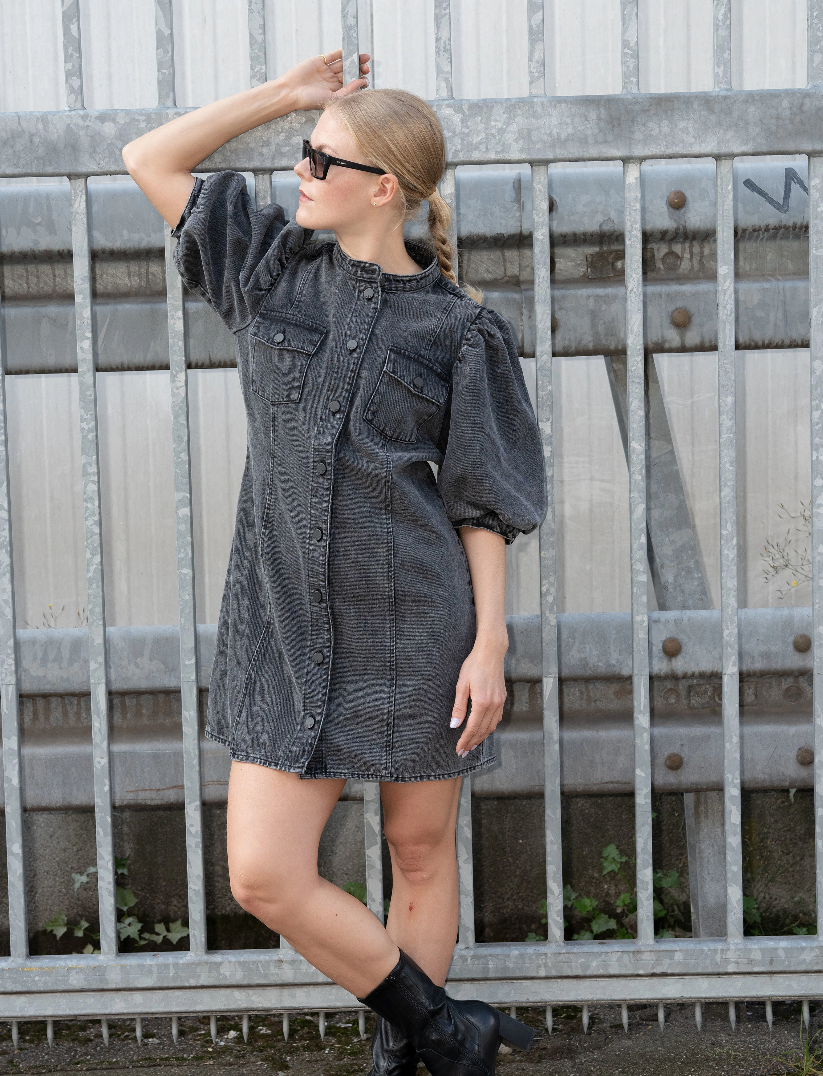 crās Anniecras Dress Denim - Kleidid - GREY/BLACK / grey