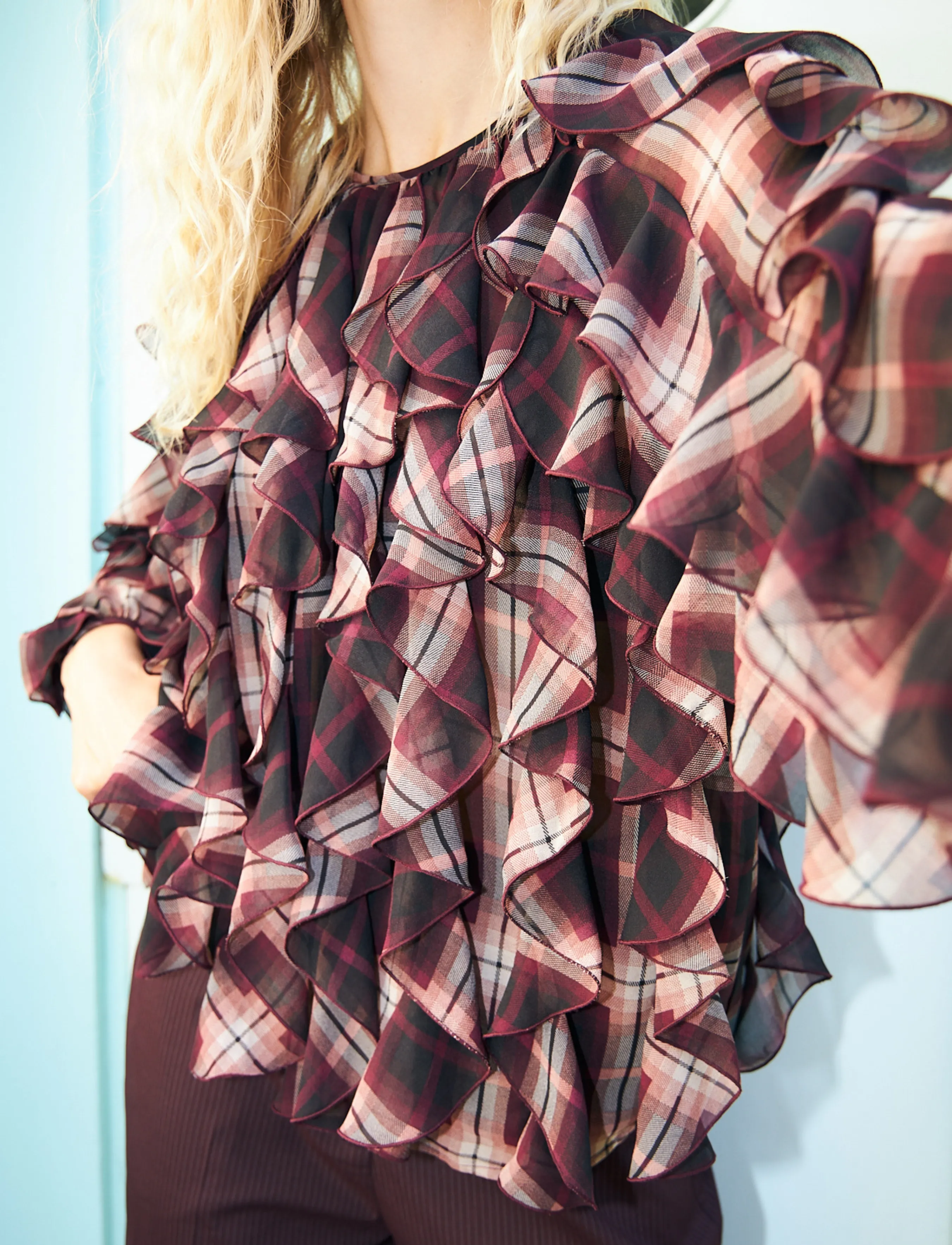 crās - Ryacras Blouse - long sleeved blouses - bordeaux check - 4