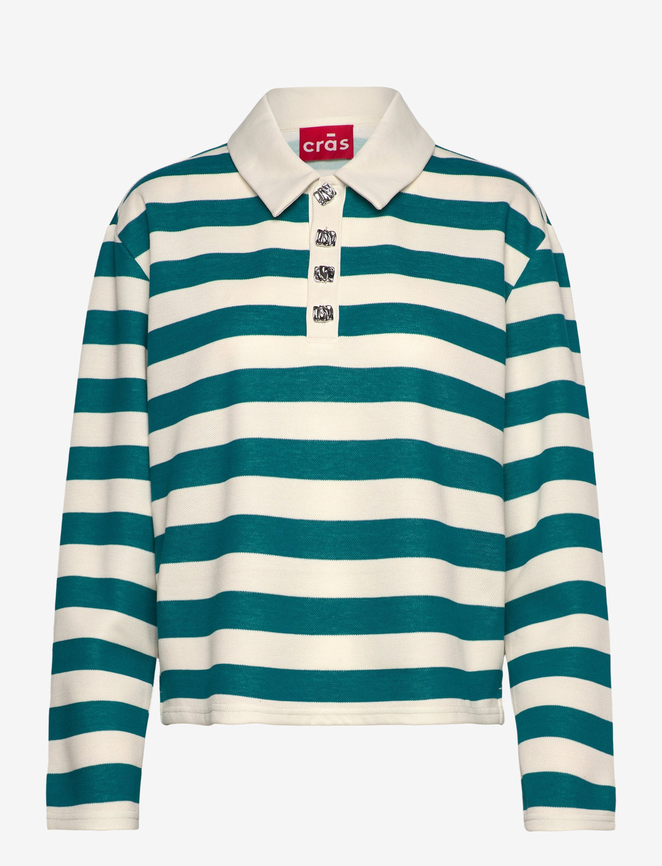 crās - Beacras Blouse - poloshirts - white teal stripe - 0