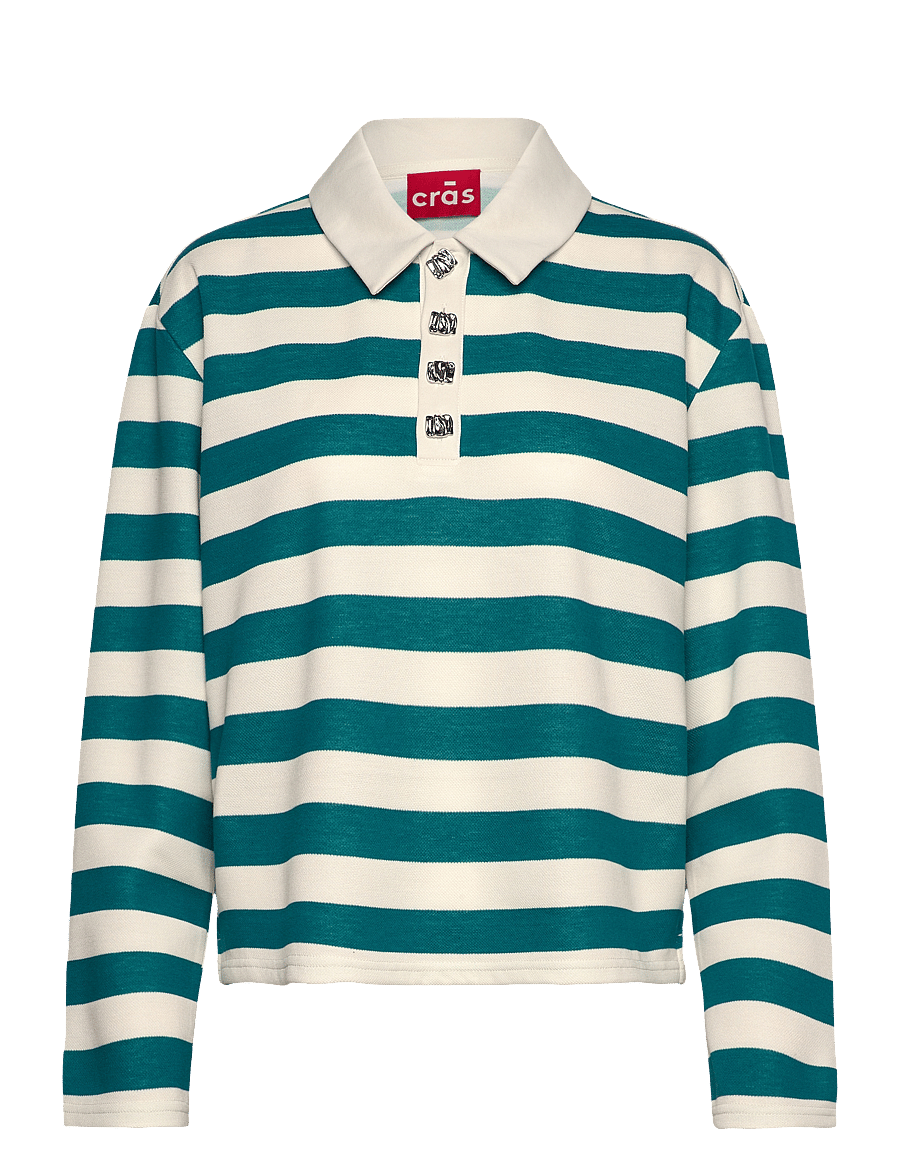 crās - Beacras Blouse - poloshirts - white teal stripe - 0