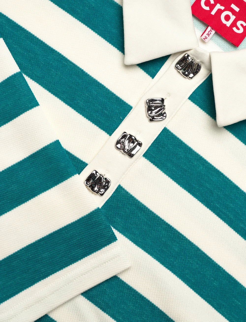 crās - Beacras Blouse - poloshirts - white teal stripe - 2