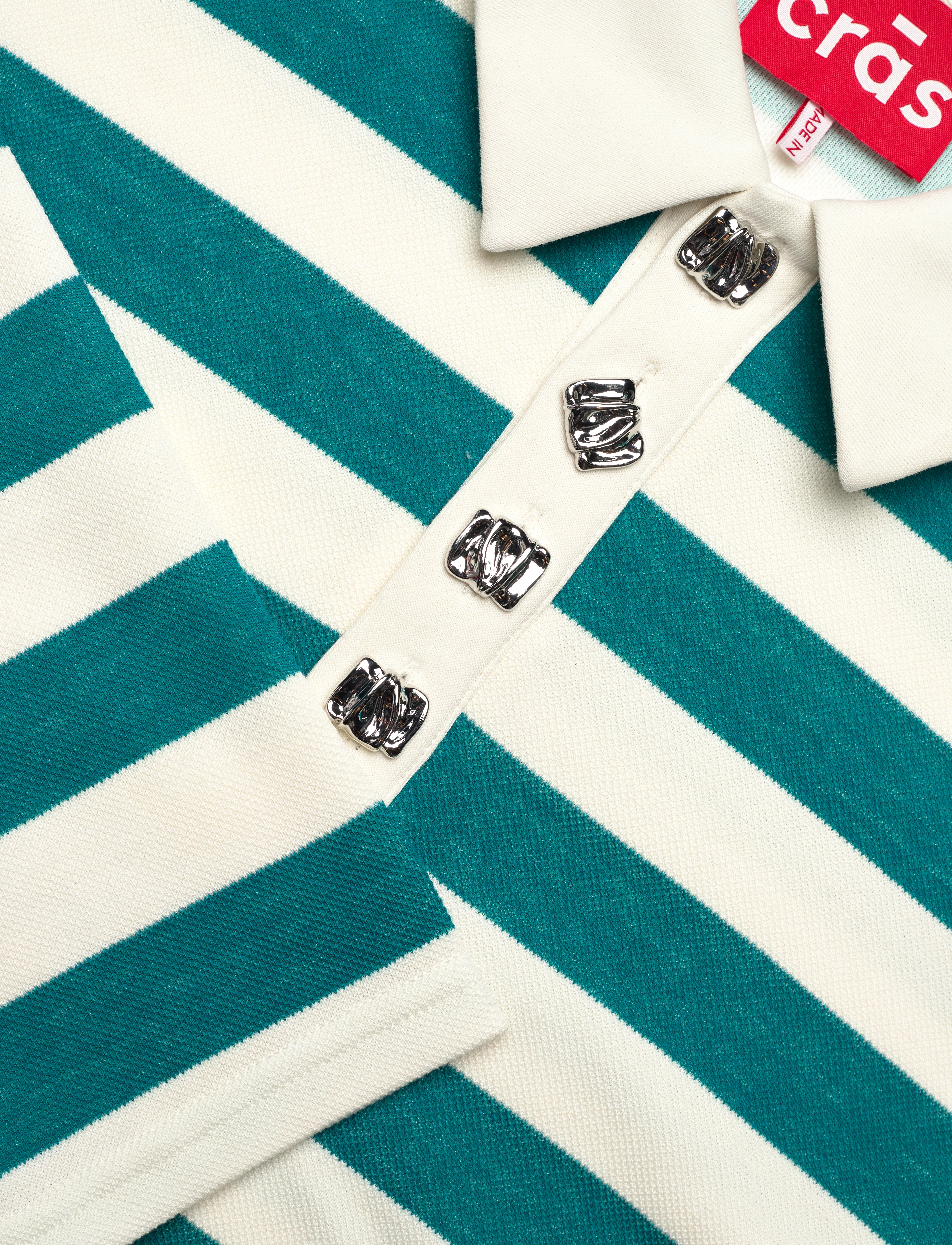 crās - Beacras Blouse - poloer - white teal stripe - 2