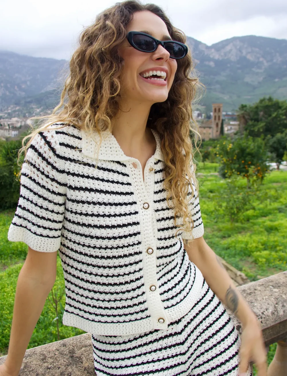 crās - Coleencras Knit Blouse - lühikeste varrukatega pluusid - black stripe - 0