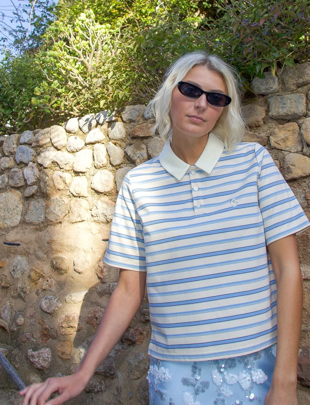 crās - Alaniscras Blouse - kortærmede bluser - creamy blue stripe - 0