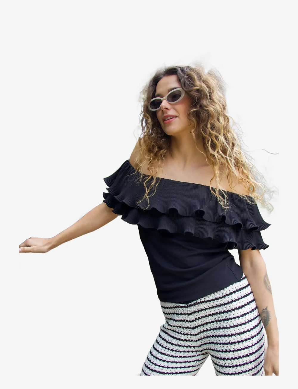 crās - Flouncecras Top - varrukateta pluusid - black - 1