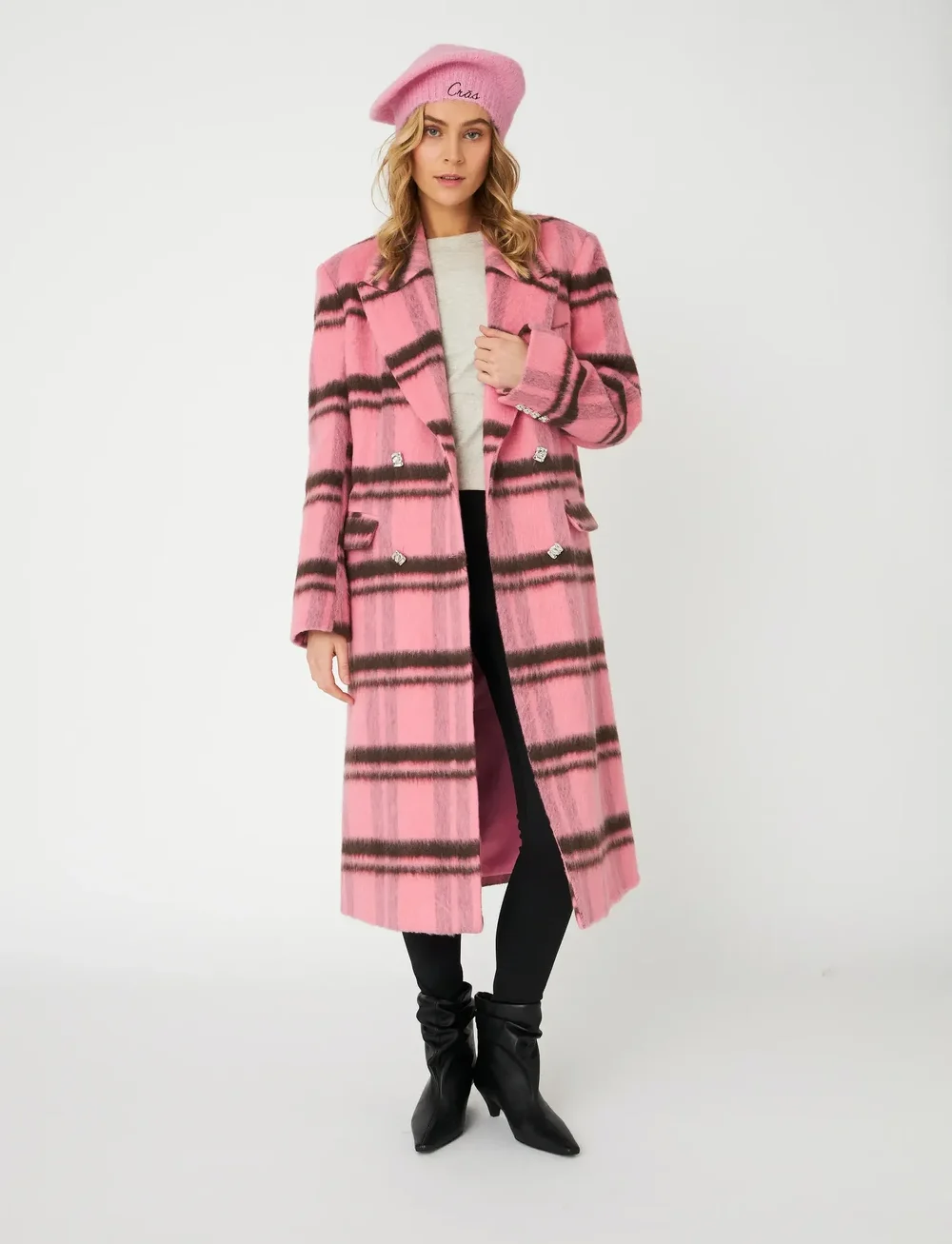 crās - Sloanecras Coat - wool coats - 8114 pink check - 0