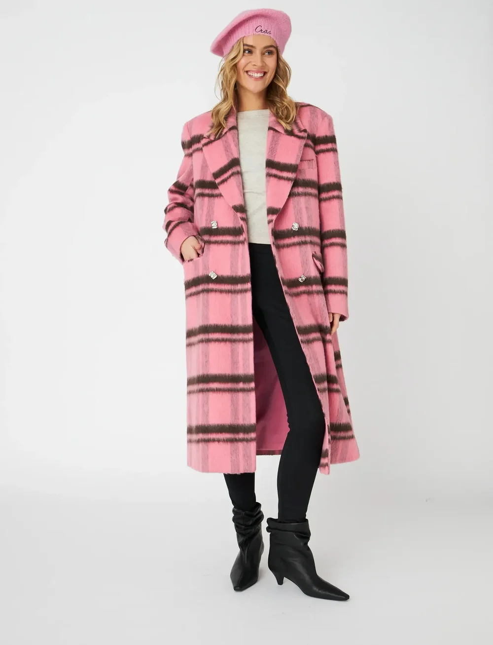 crās - Sloanecras Coat - wool coats - 8114 pink check - 3