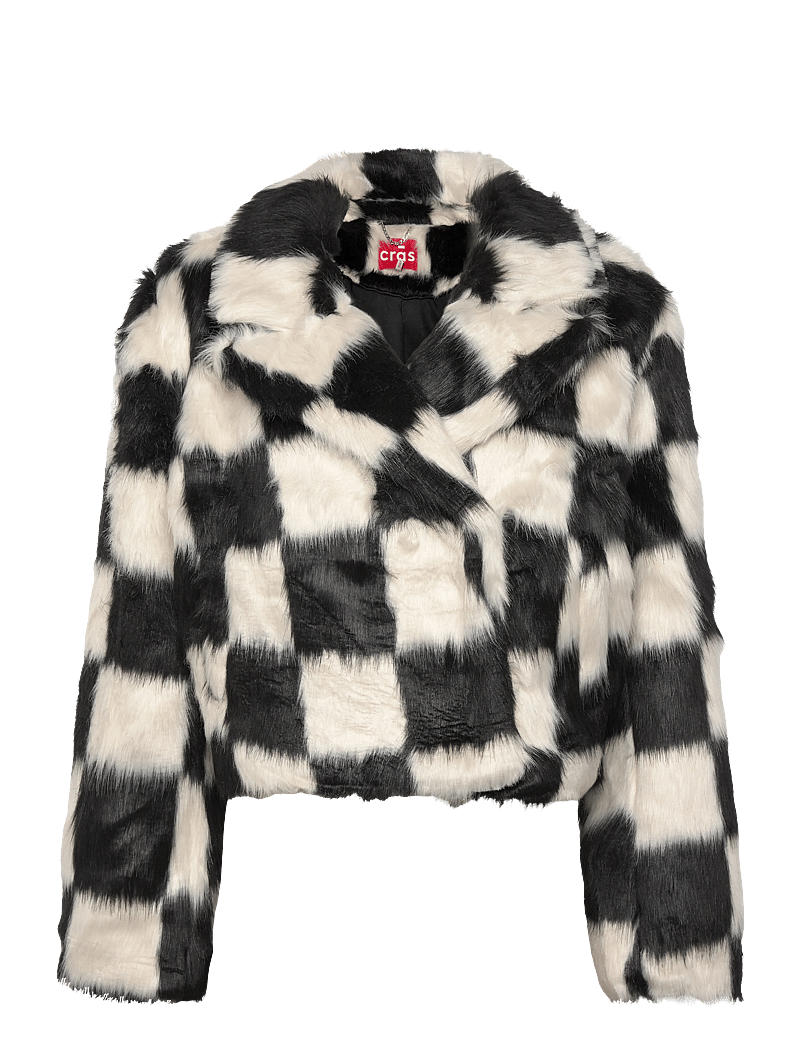 crās - Liecras Jacket - faux fur - white black check - 1
