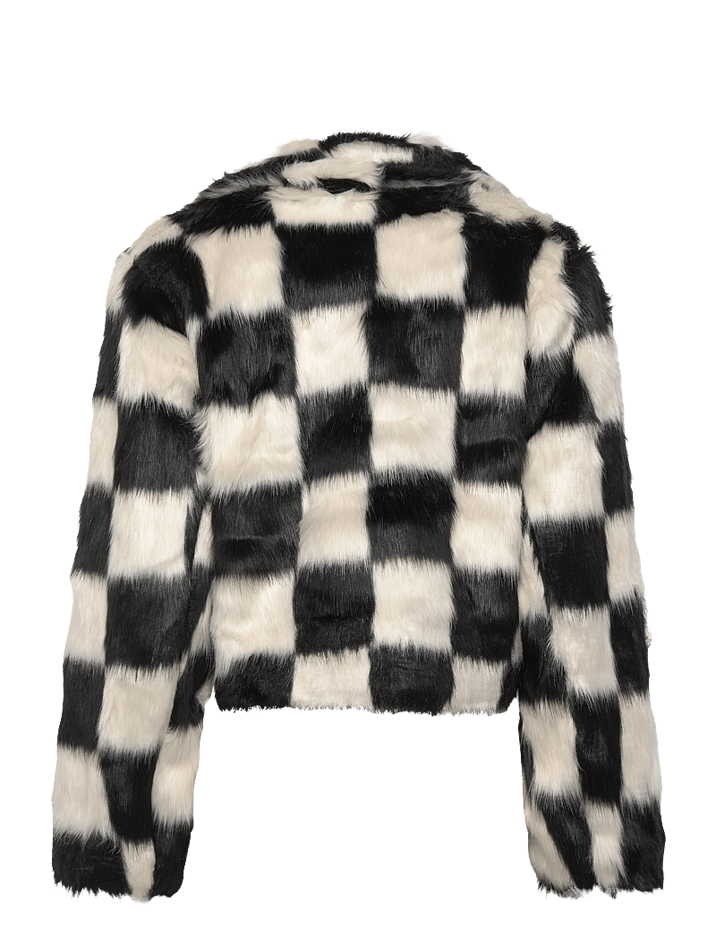 crās - Liecras Jacket - faux fur - white black check - 2