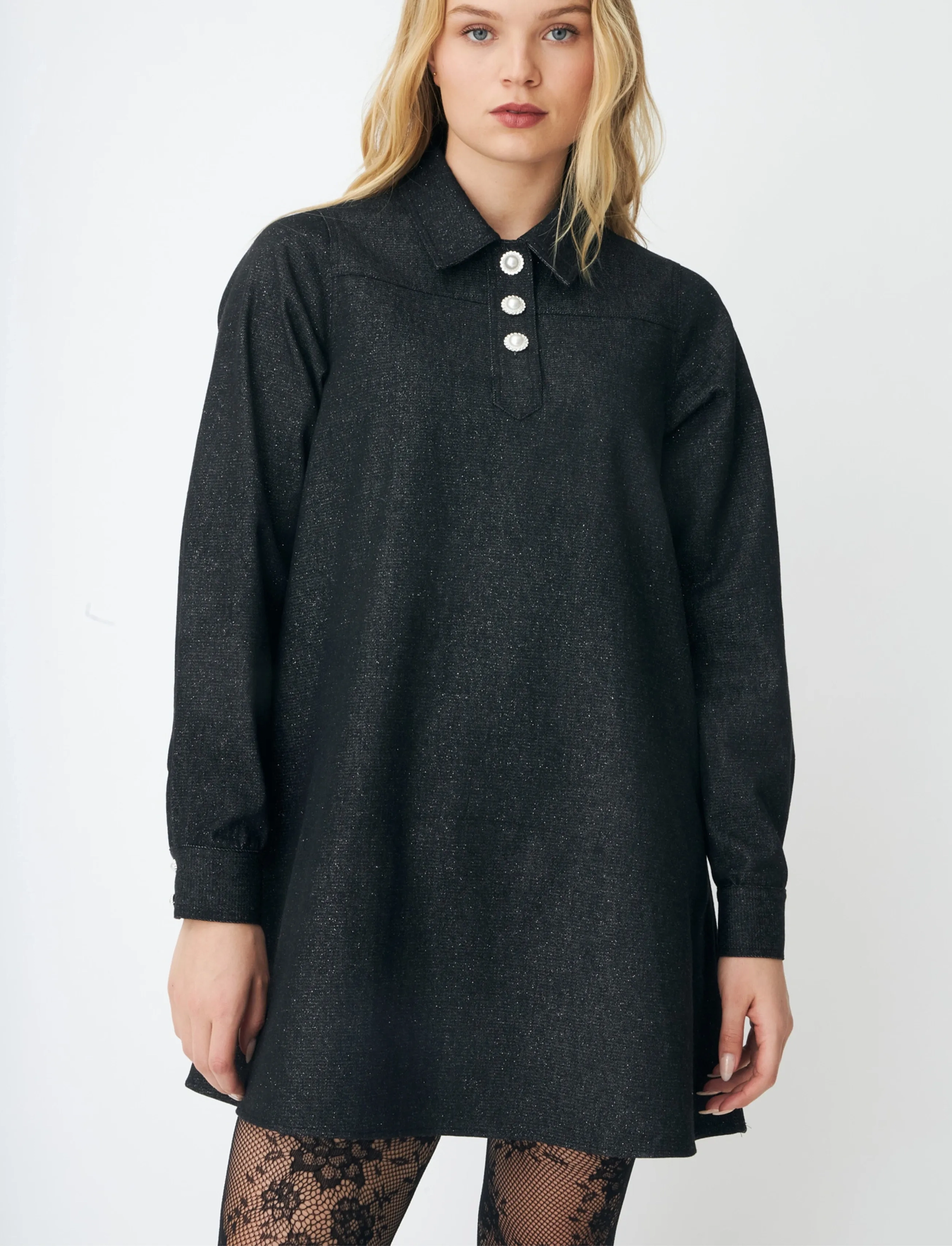 crās - Dendracras Dress - skjortklänningar - 9996 black glitter - 4