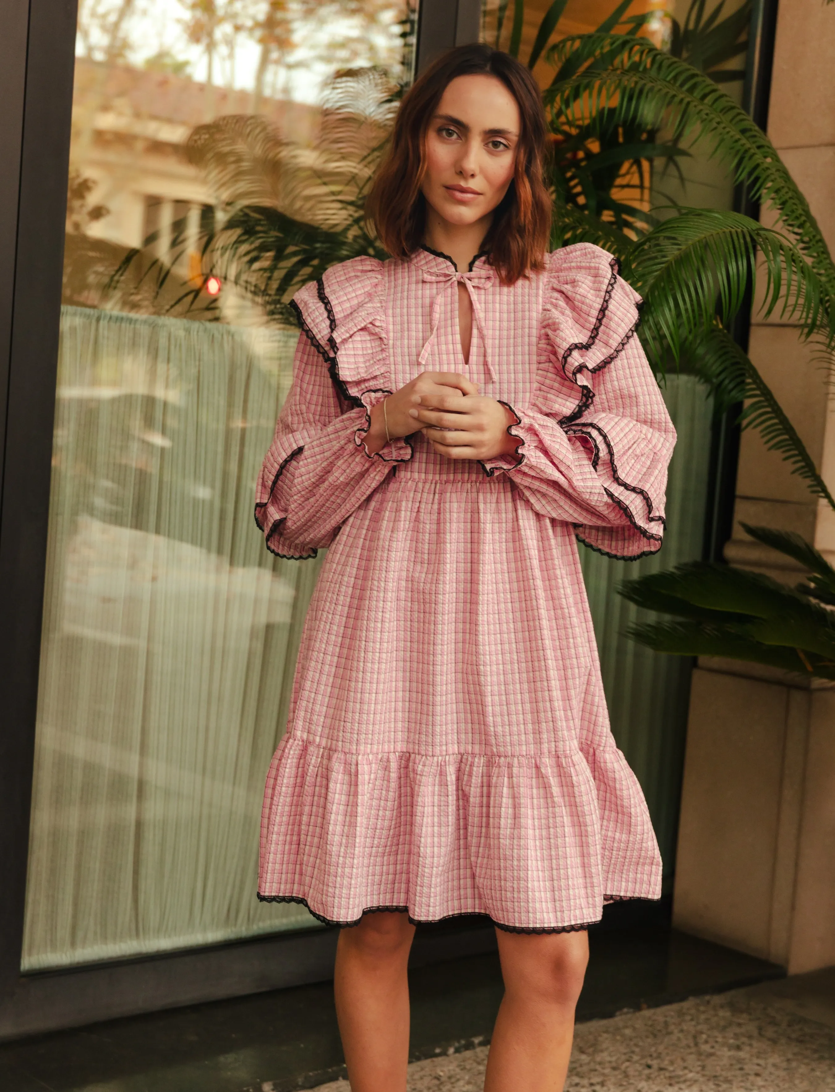 crās Aspacras Dress - Kleider - 8114 PINK CHECK / pink/rose