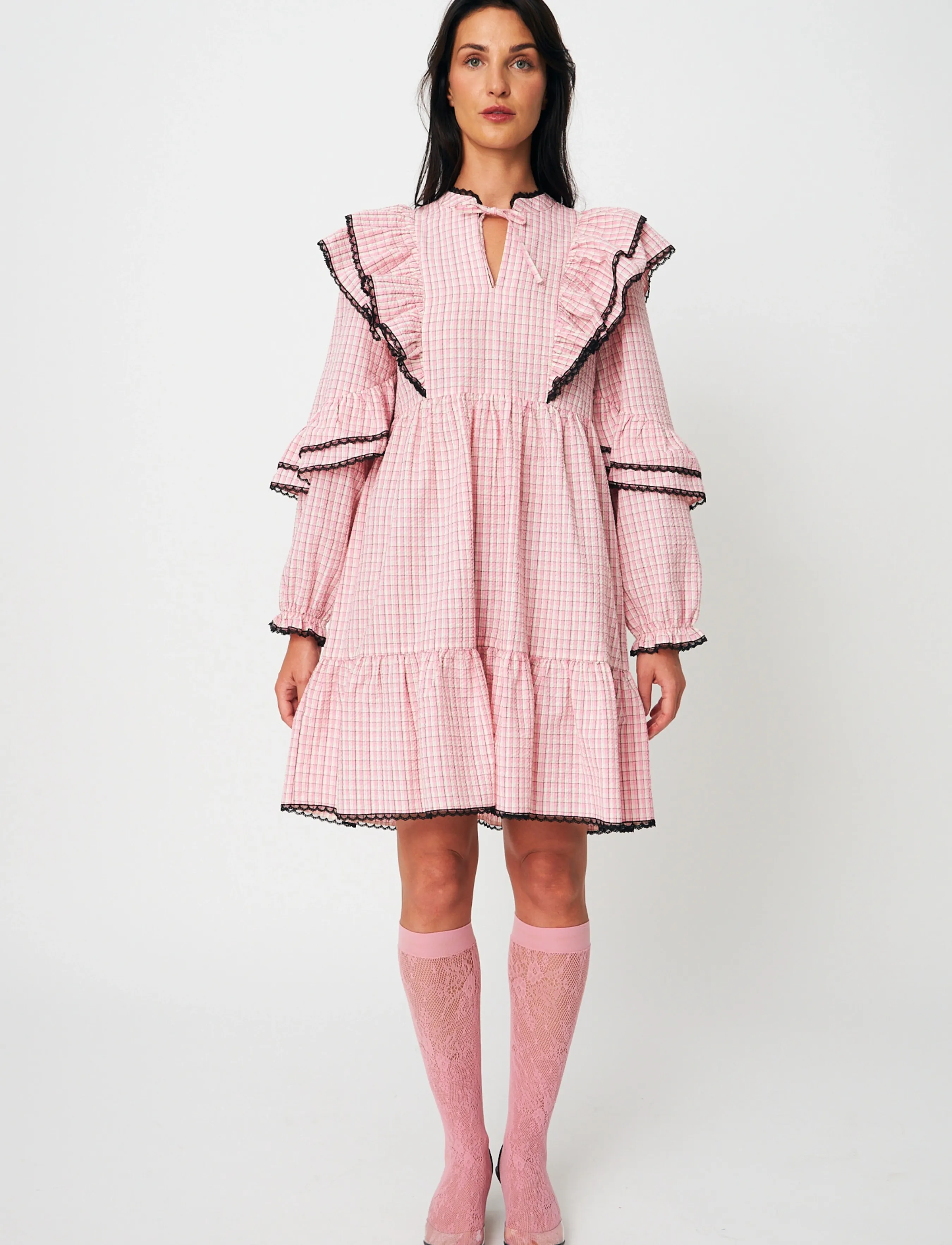 crās - Aspacras Dress - kurze kleider - 8114 pink check - 4