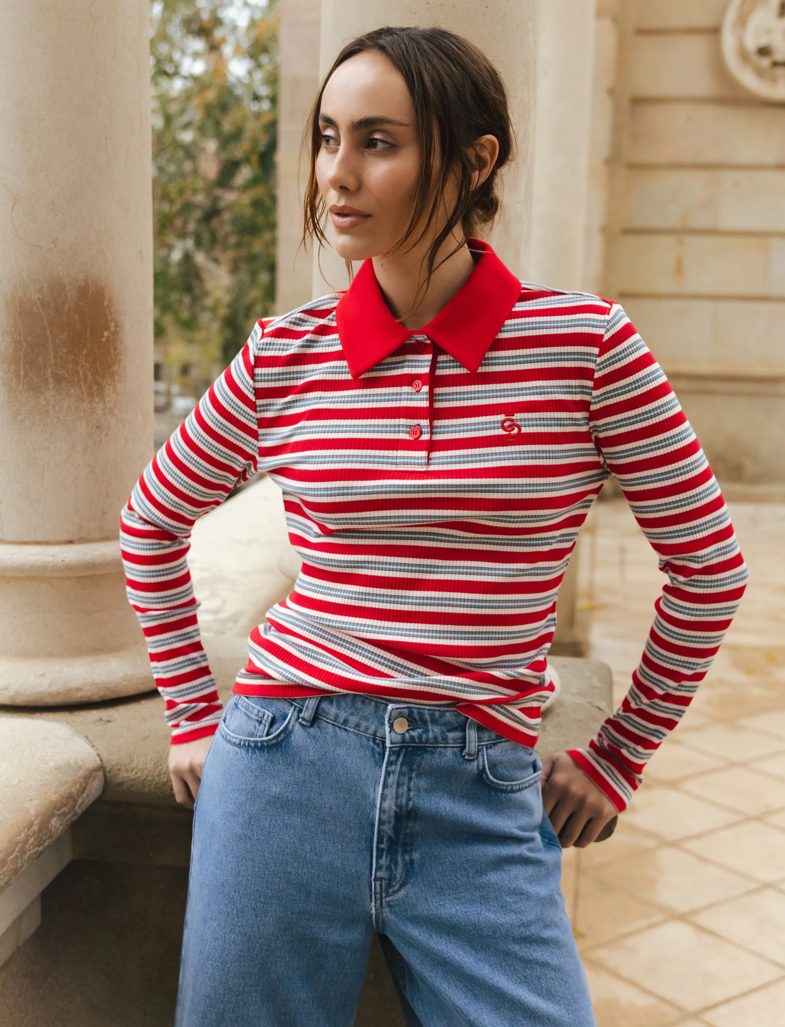 crās - Lesliecras Polo Blouse - poloshirts - red blue stripe - 2