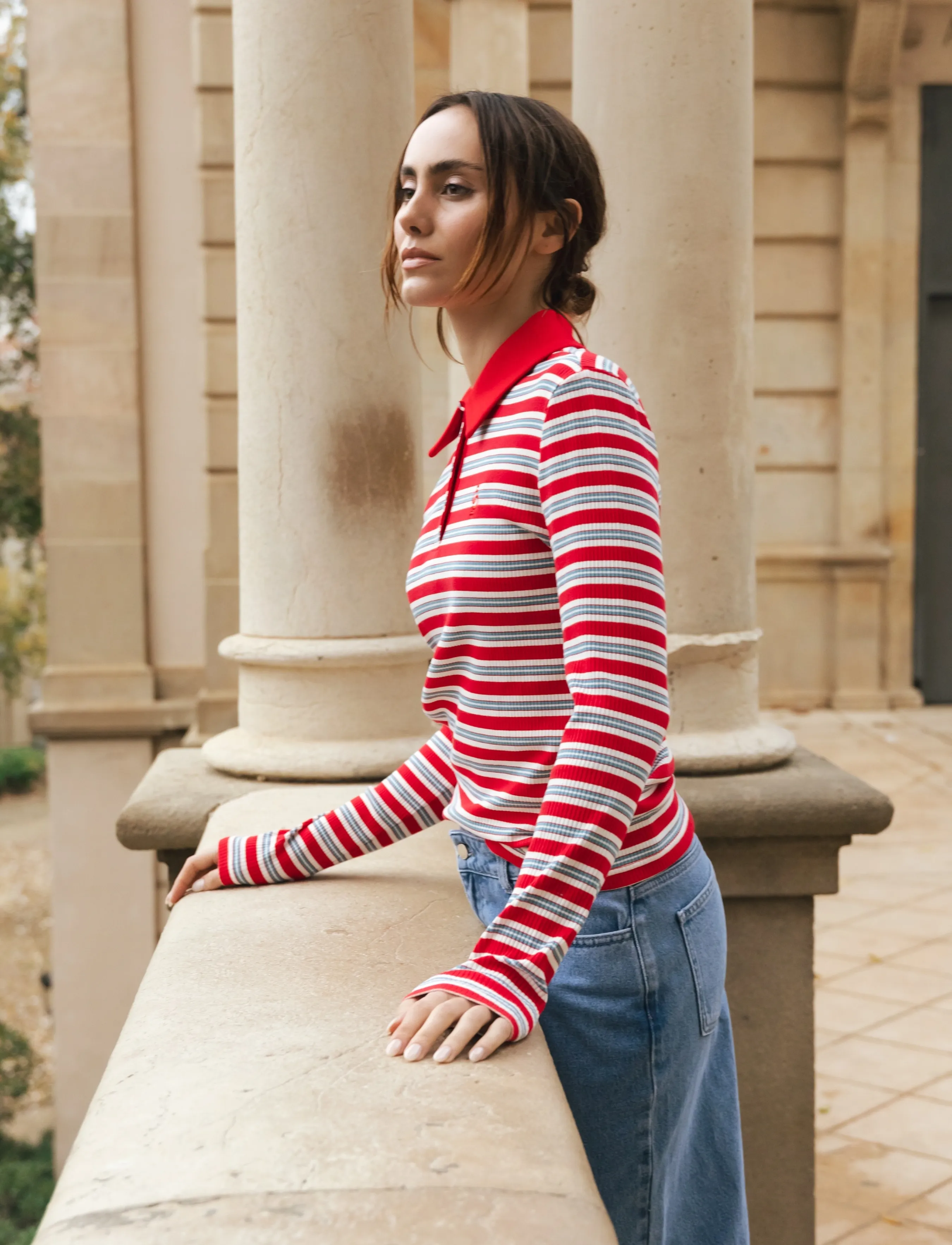 crās - Lesliecras Polo Blouse - poloshirts - red blue stripe - 3
