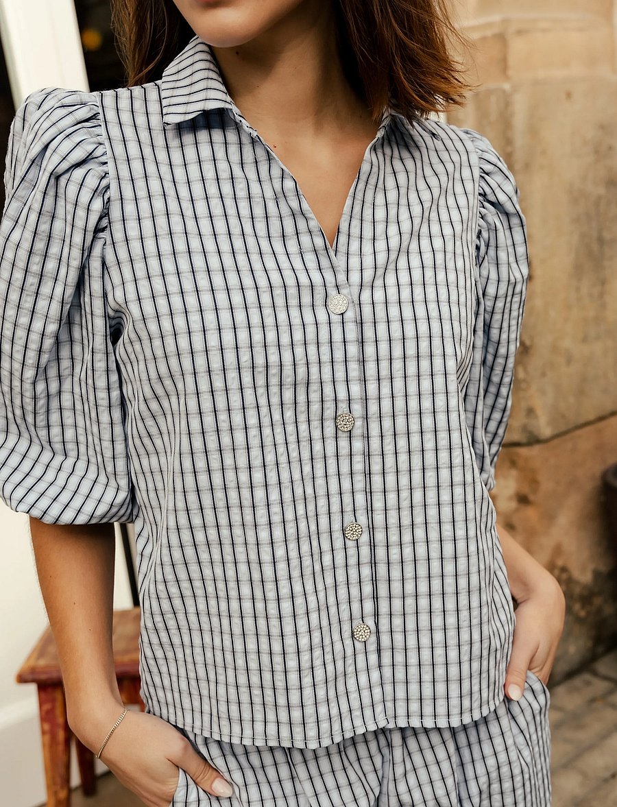 crās - Andinacras Shirt - short-sleeved shirts - blue check - 3