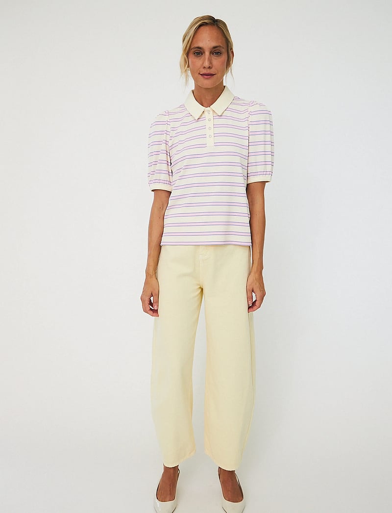 crās - Kleocras Polo - polo shirts - creme lilac stripe - 3