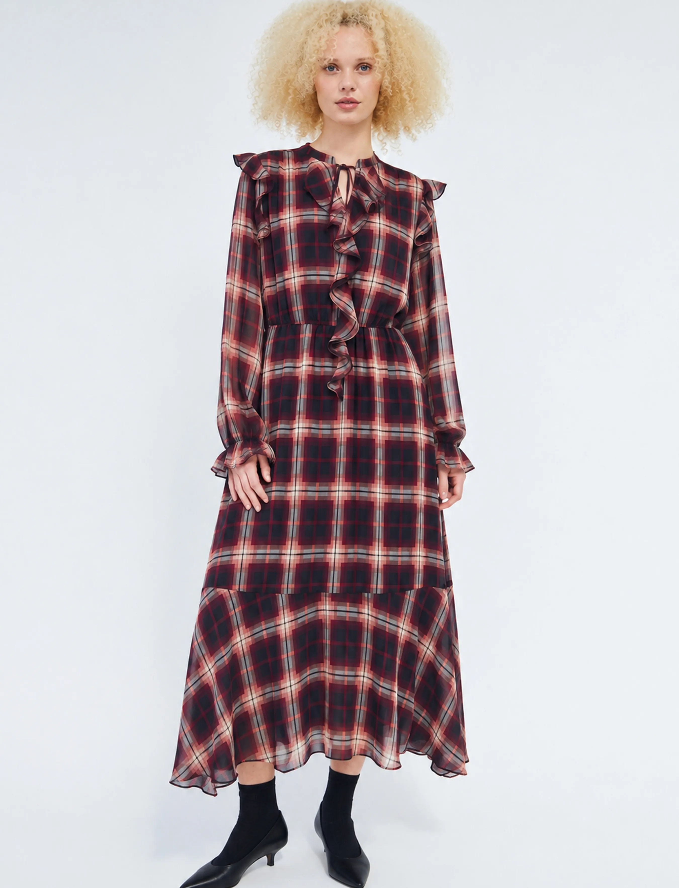 crās - Dittacras Dress - midi dresses - bordeaux check - 5