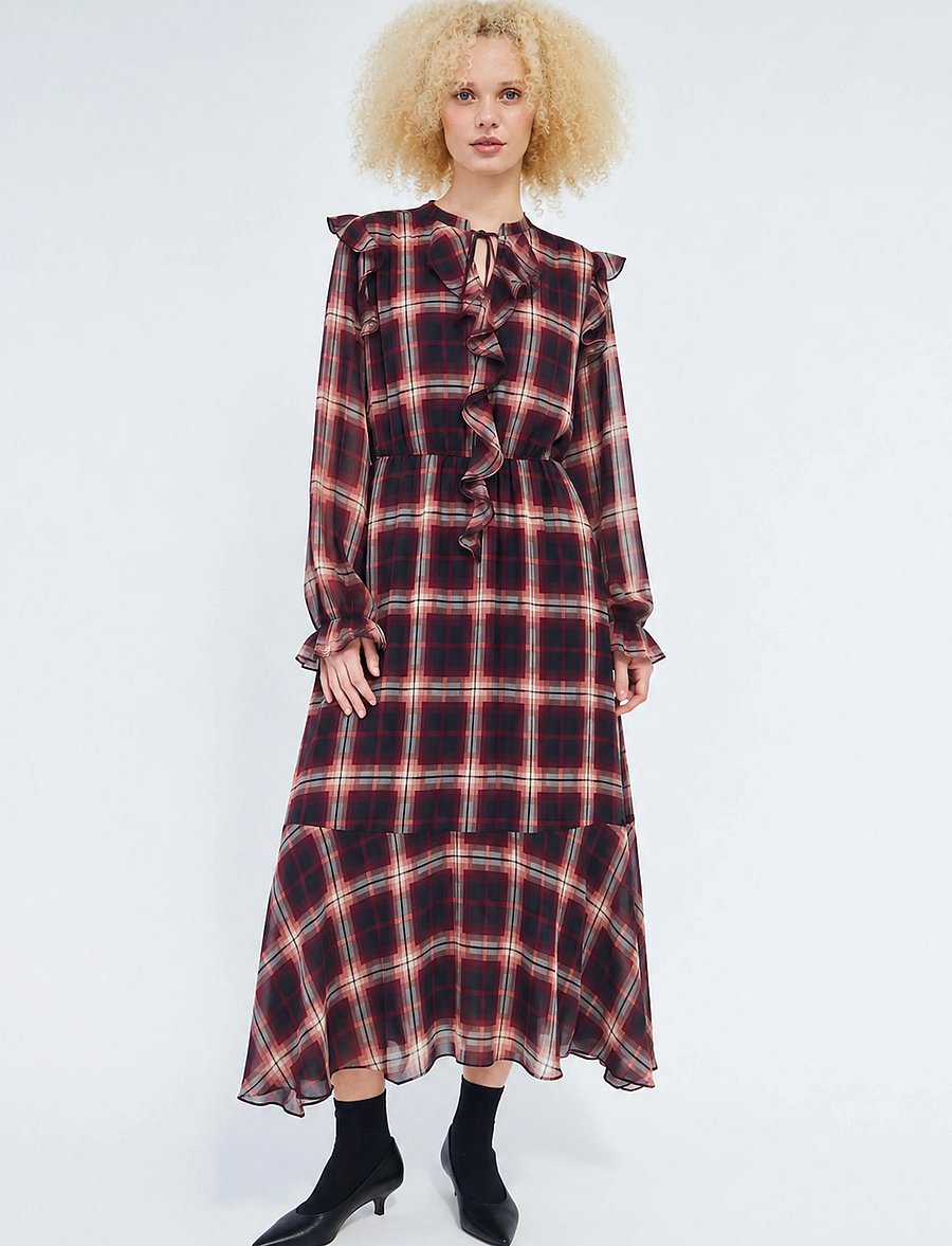 crās - Dittacras Dress - midi dresses - bordeaux check - 5