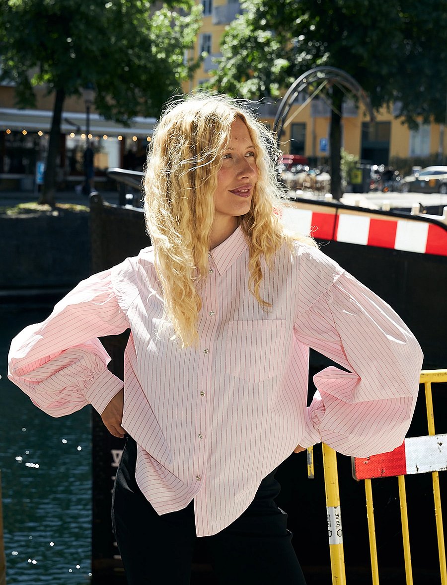 crās - Finacras Shirt - long-sleeved shirts - pink stripe - 0