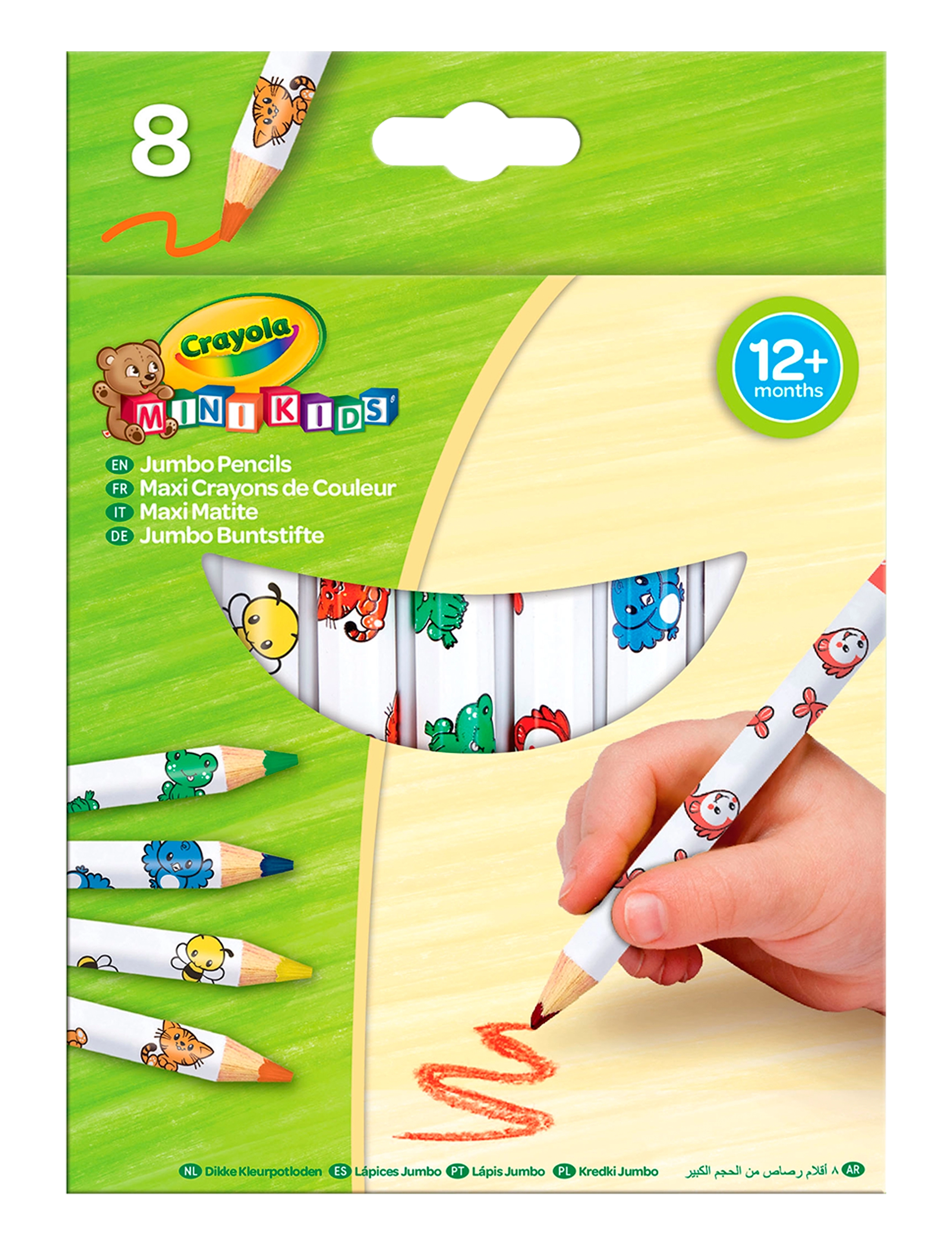 Crayola Mini Kids Jumbo Decorated Pencils 8 Pcs, One Size, Drawing, Mehrfarbig/gemustert - Coloured Pencils, Kinder