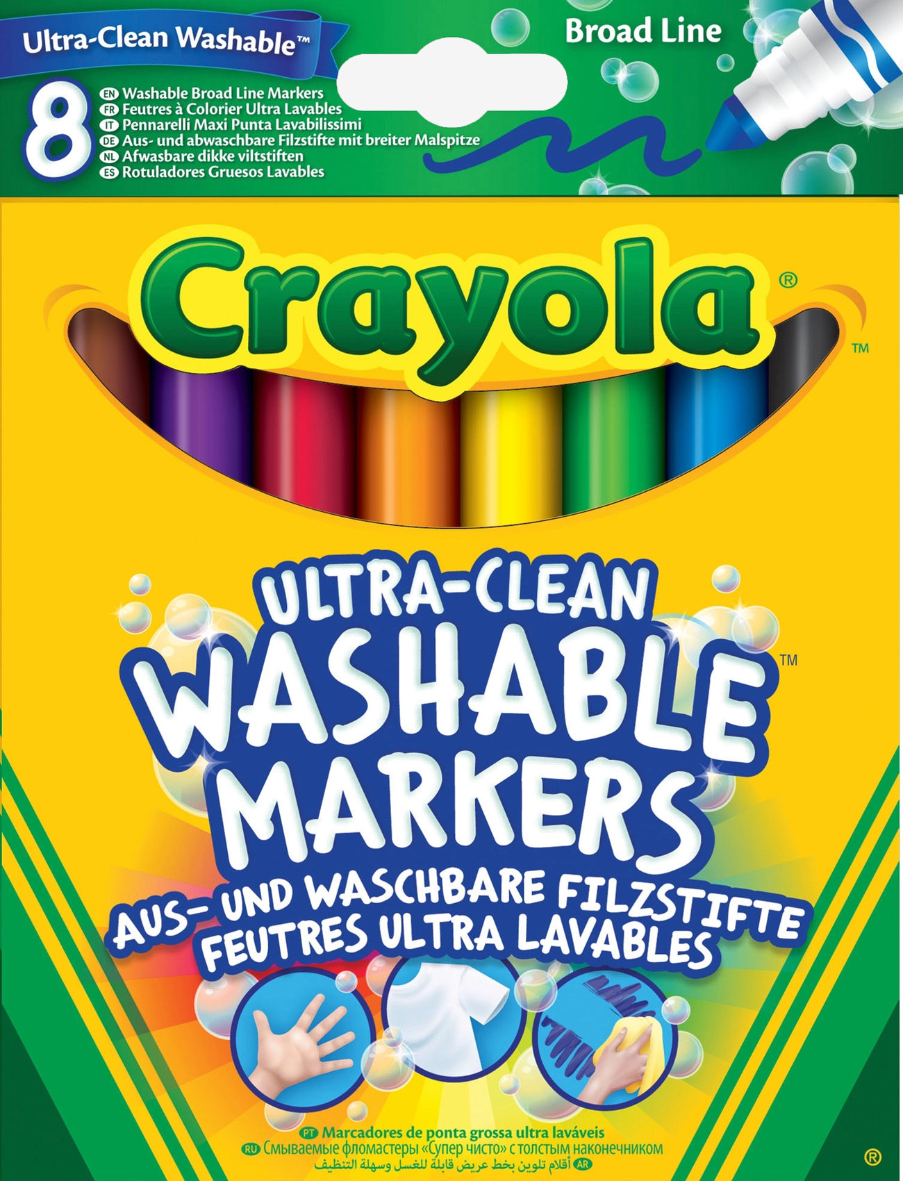 Crayola - CRAYOLA 8 ULTRA CLEAN WASHABLE BROAD MARKERS - pencils - multi coloured - 0