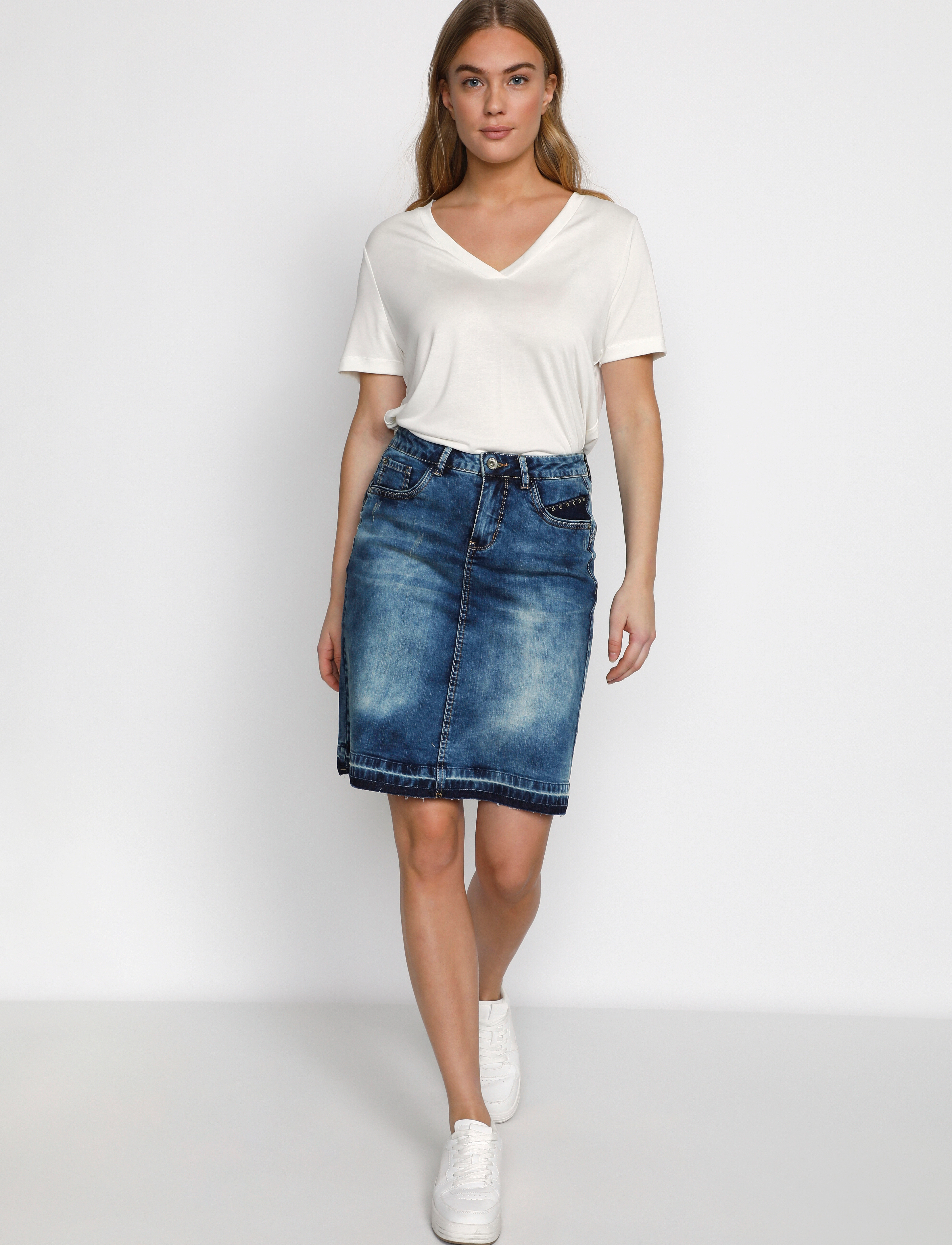 Cream - Patched denim Skirt - jeansröcke - rich blue denim - 3