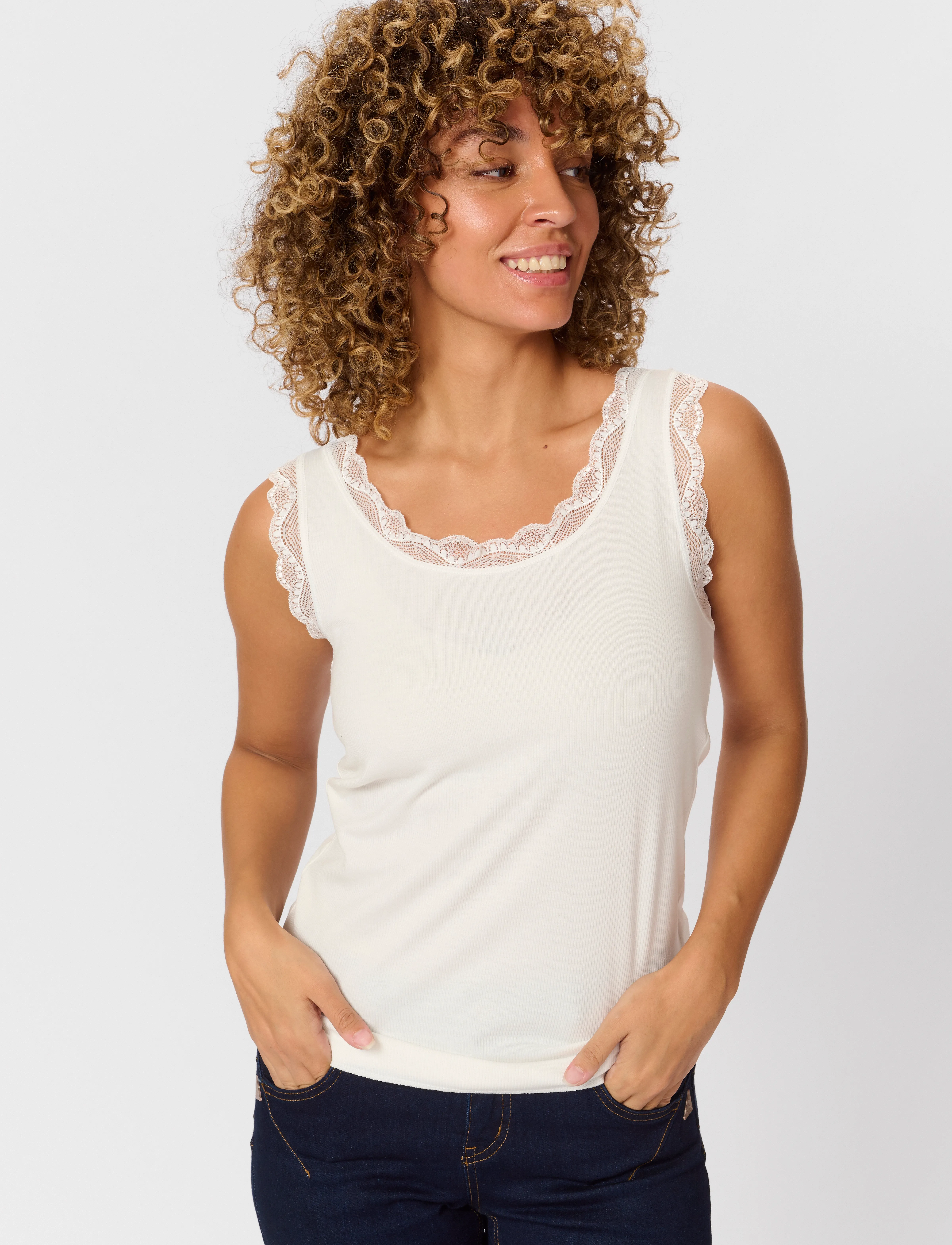 Cream Vanessa Top, Kvinder, Blonde Tanktop, Hvid, Str: XS
