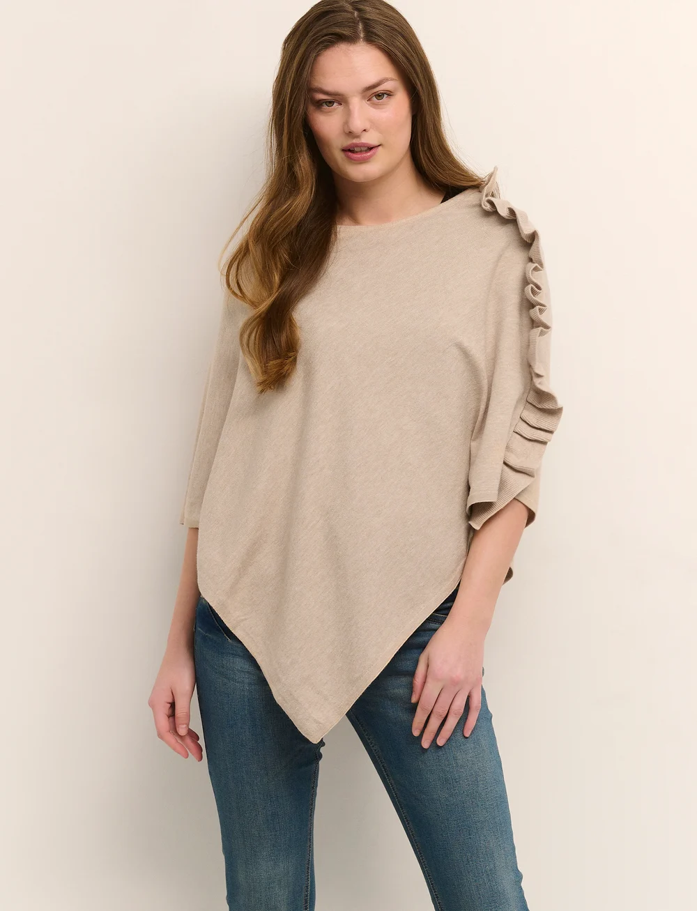 Cream - OdetteCR Poncho - ponchos & capes - oat melange - 0