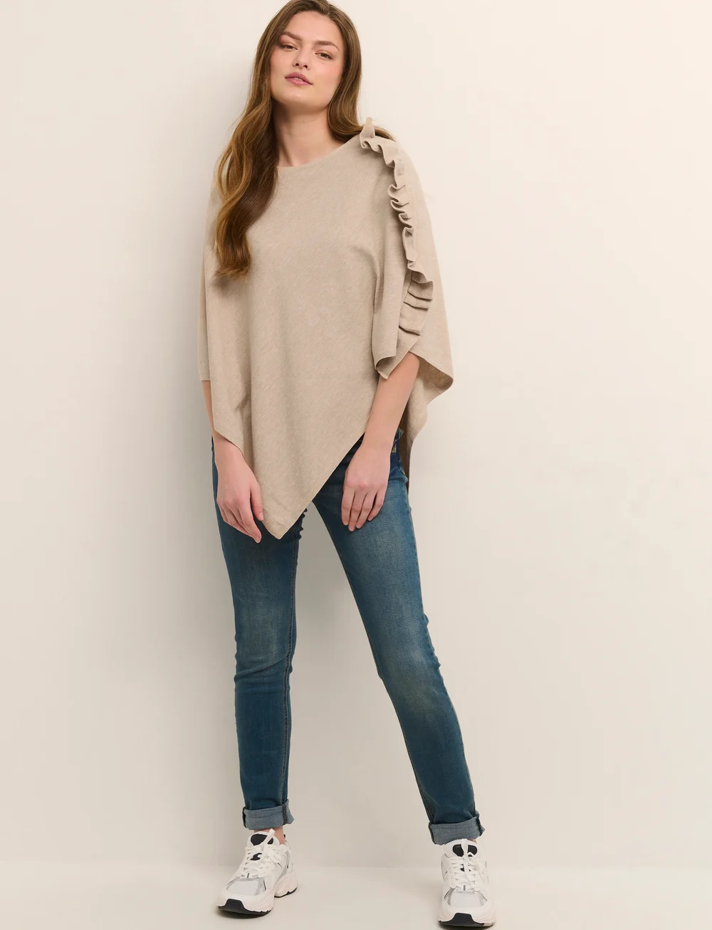 Cream - OdetteCR Poncho - ponchos & capes - oat melange - 3