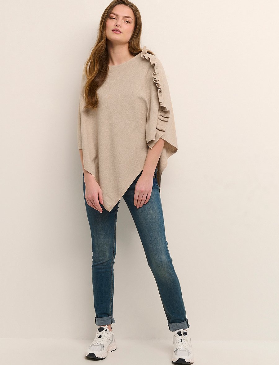 Cream - OdetteCR Poncho - ponchos & capes - oat melange - 3
