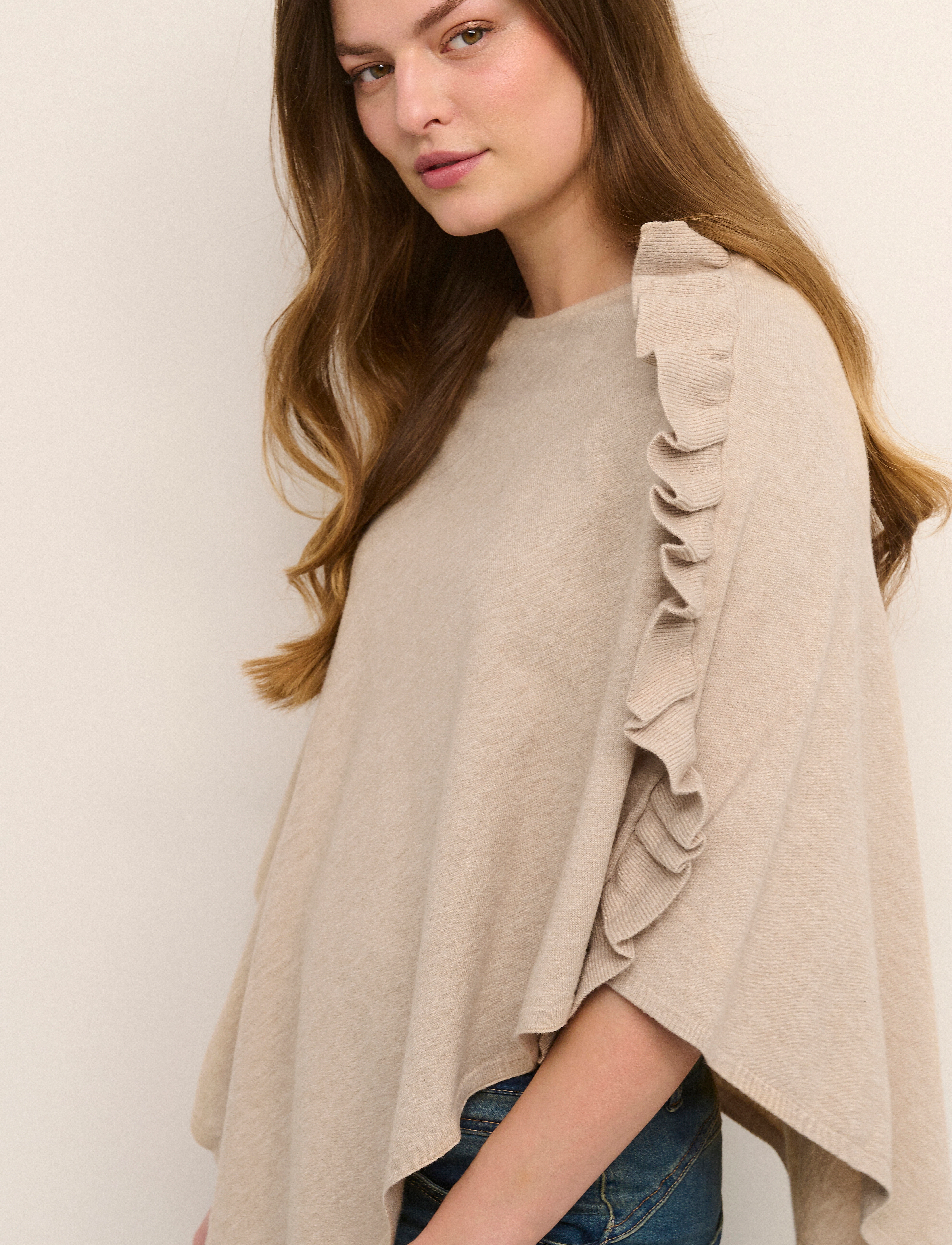 Cream - OdetteCR Poncho - laveste priser - oat melange - 5