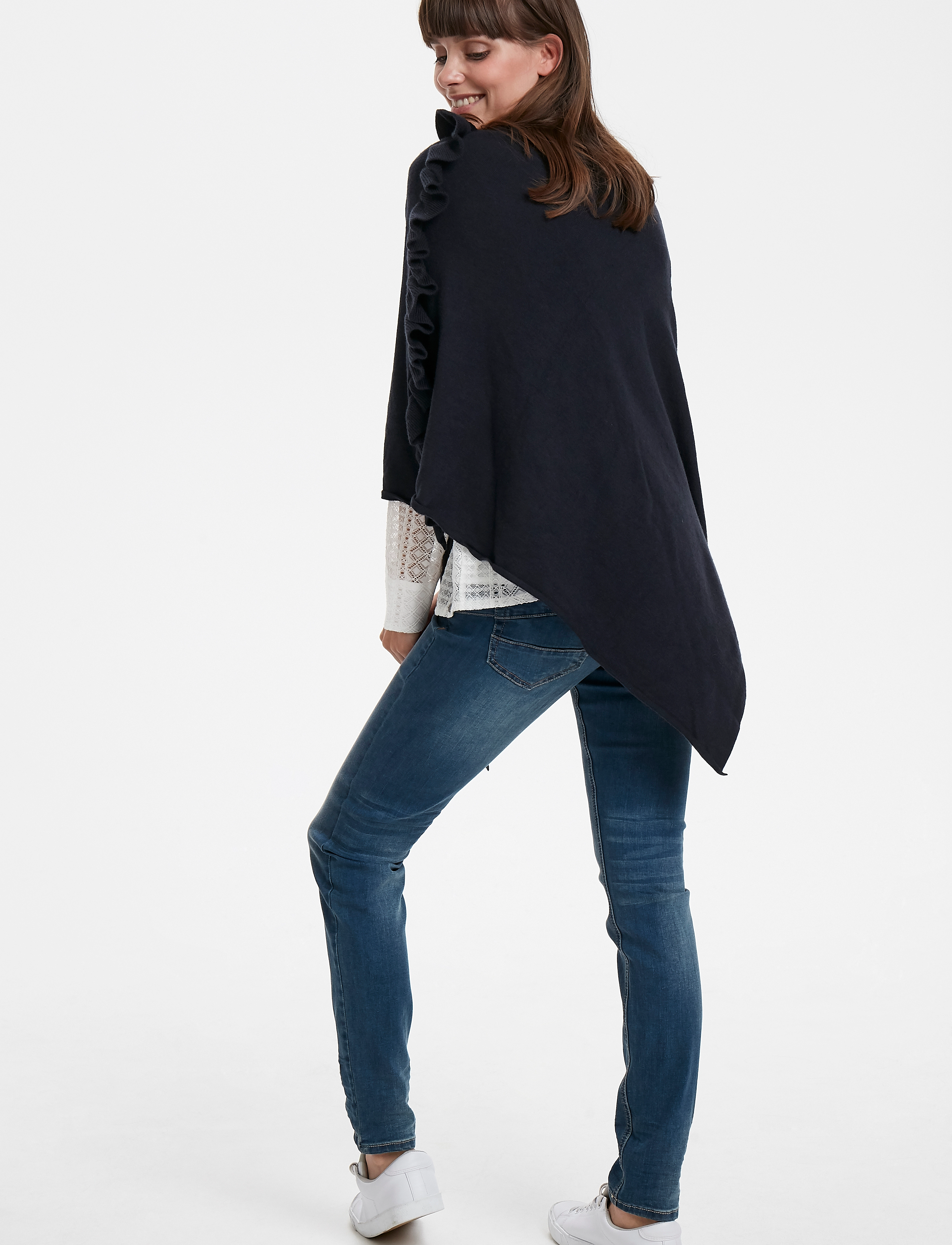 Cream Odettecr Poncho, One Size, Knitwear, Marineblau - Ponchos, Frauen