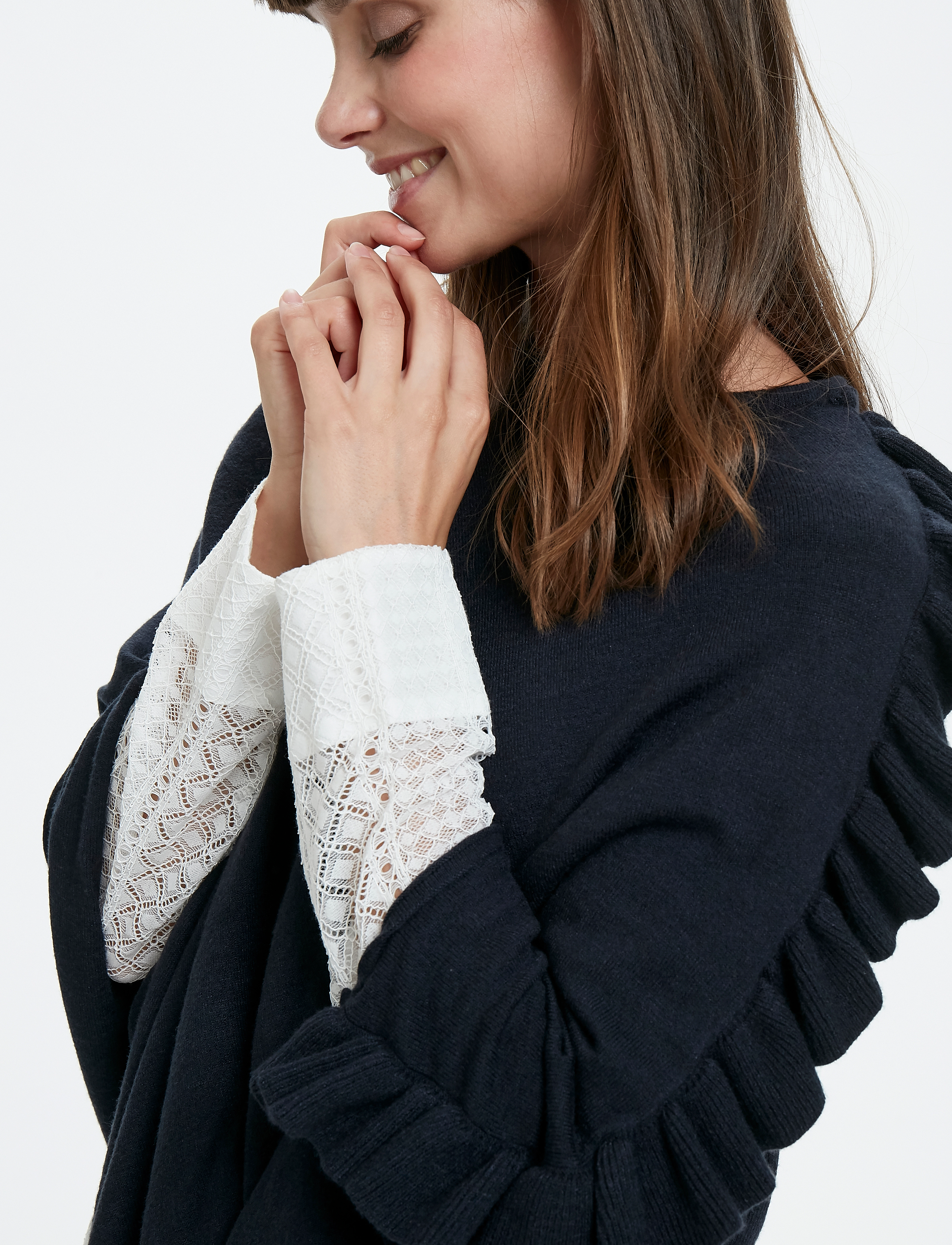 Cream Odettecr Poncho stickade tröjor dam – bild 5