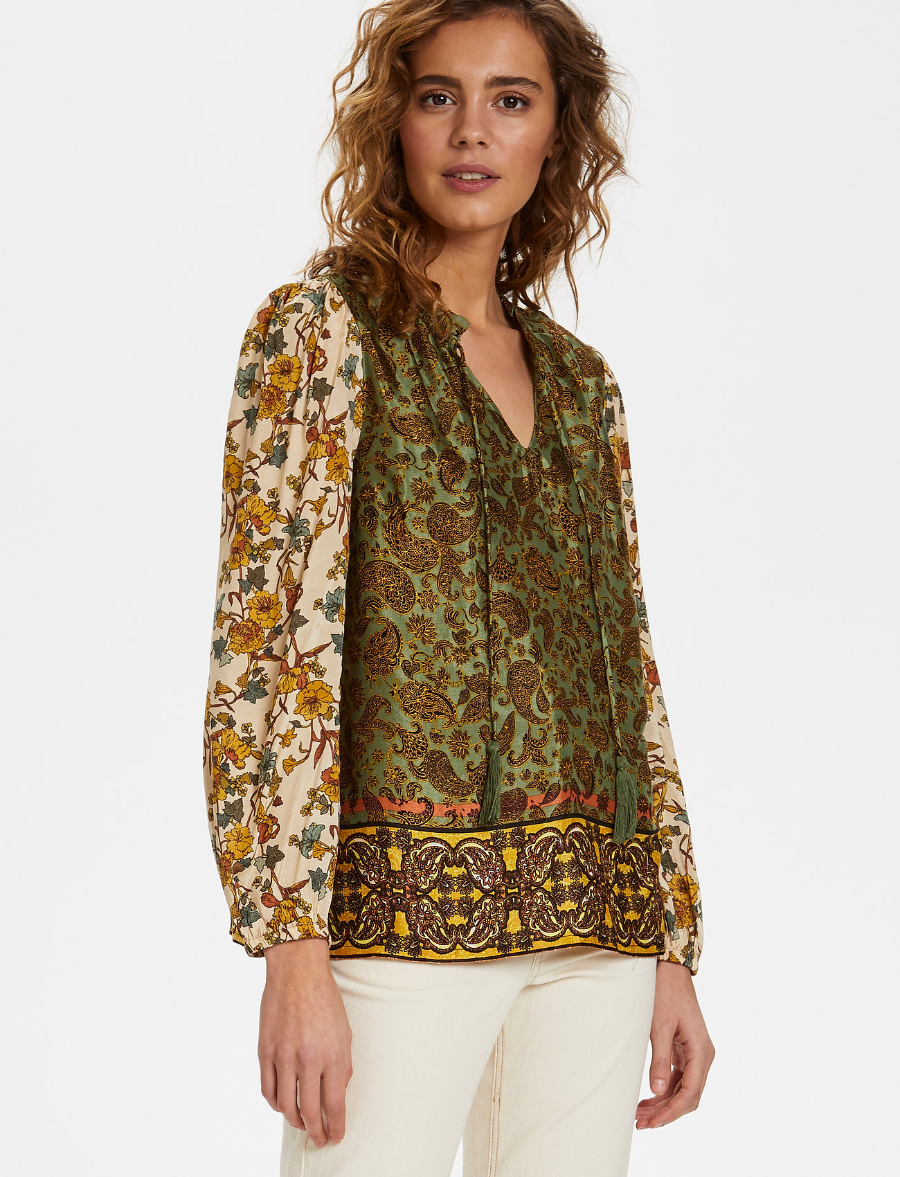 Cream - EmmelieCR Blouse - long sleeved blouses - paisley flower mix - 0