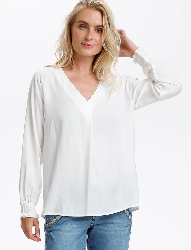 Cream - FengCR Blouse - langärmlige blusen - snow white - 0