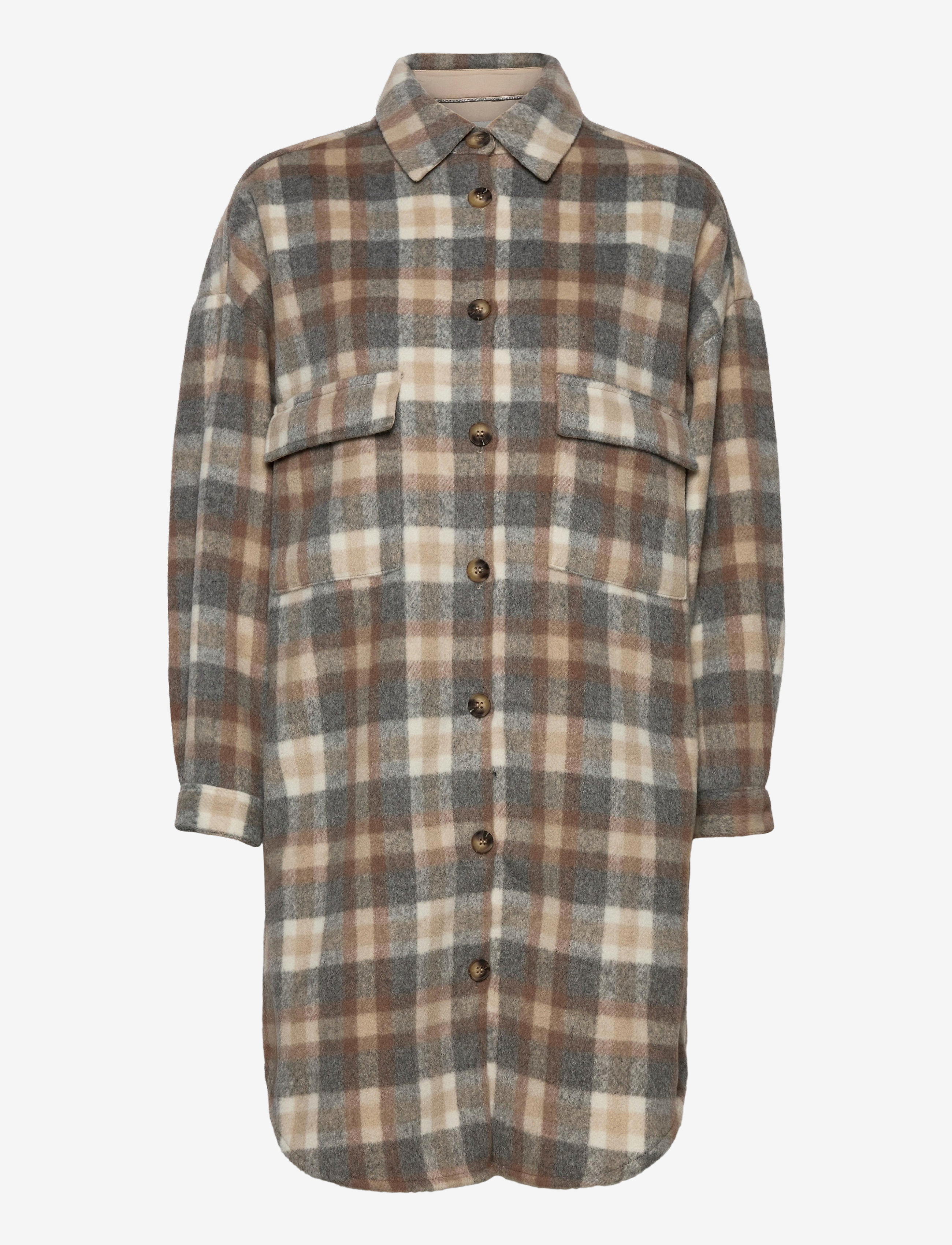 Cream Tara CR OZ Shirt Jacket - Kläder - FEATHER GRAY CHECK / brown