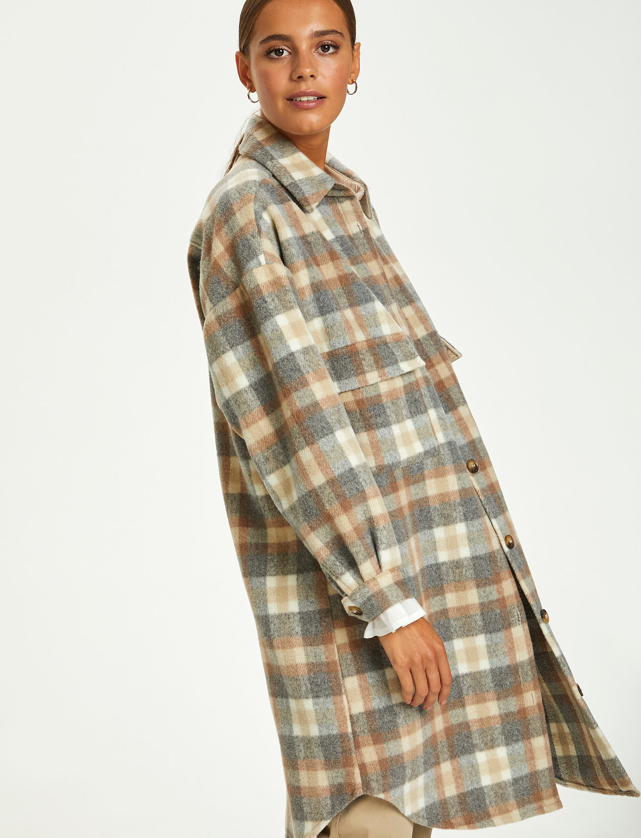 Cream Tara CR OZ Shirt Jacket - Jakker & Frakker - FEATHER GRAY CHECK / brown
