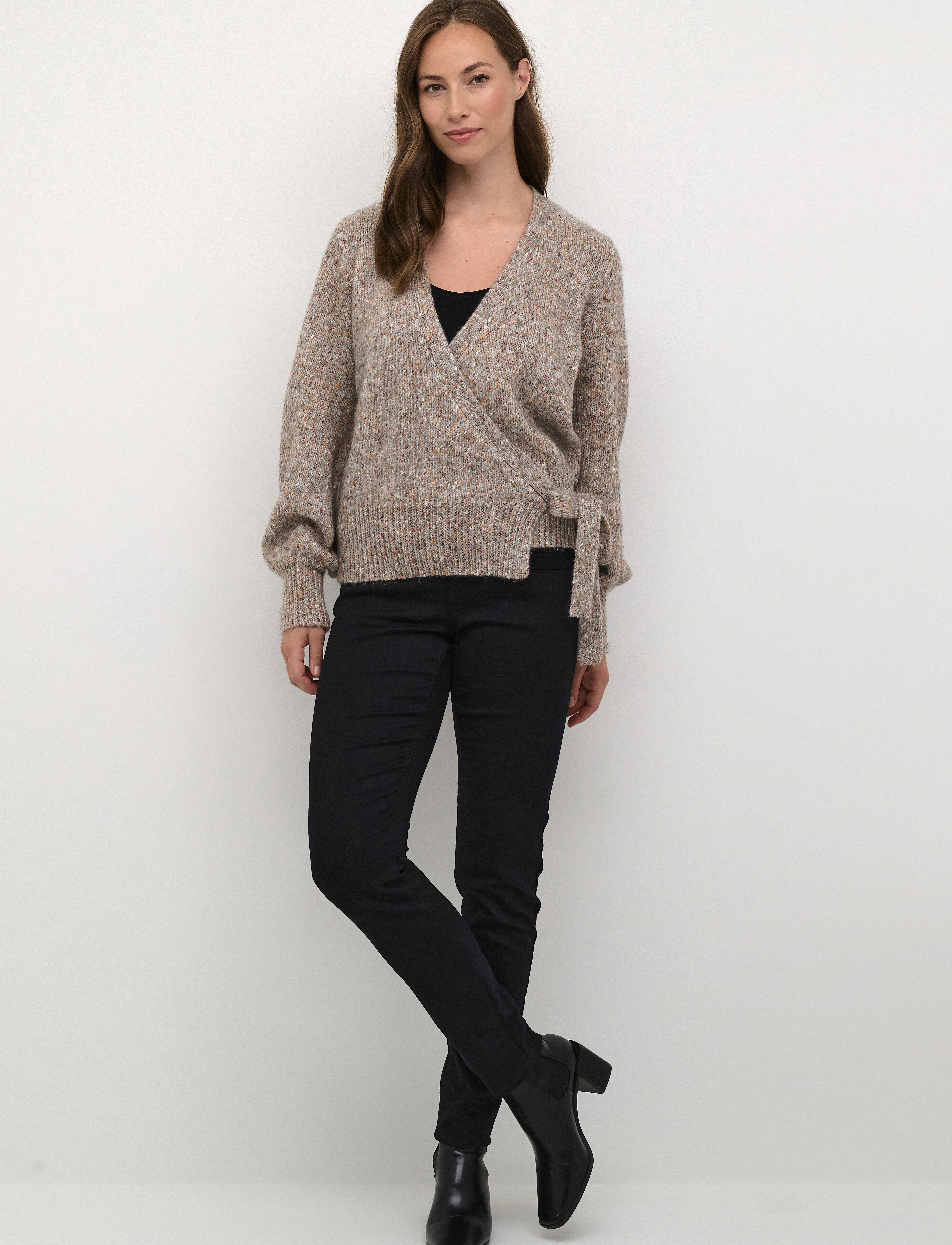 Cream - KiaraCR Knit Wrap Blouse - light grey melange - 3