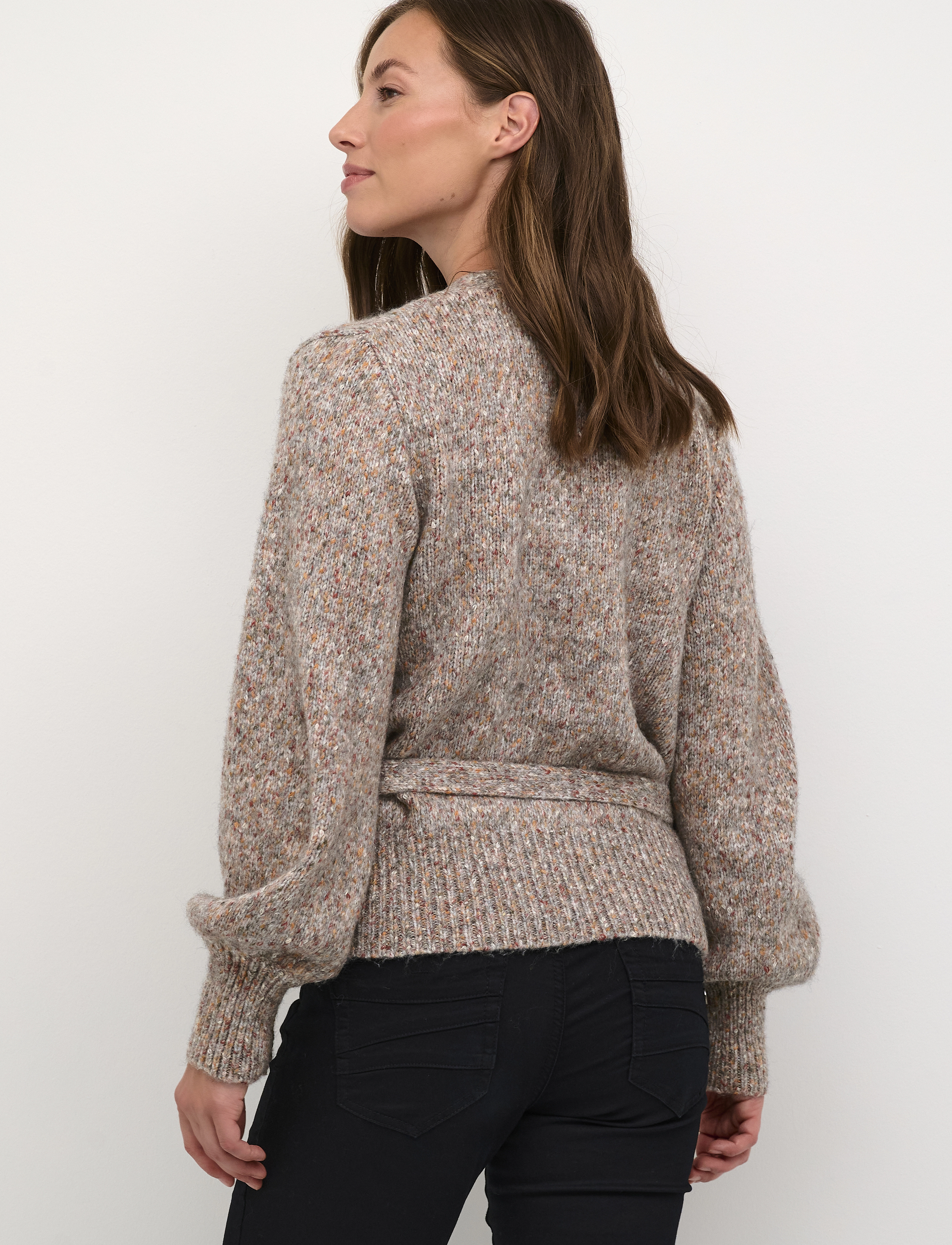 Cream - KiaraCR Knit Wrap Blouse - light grey melange - 4