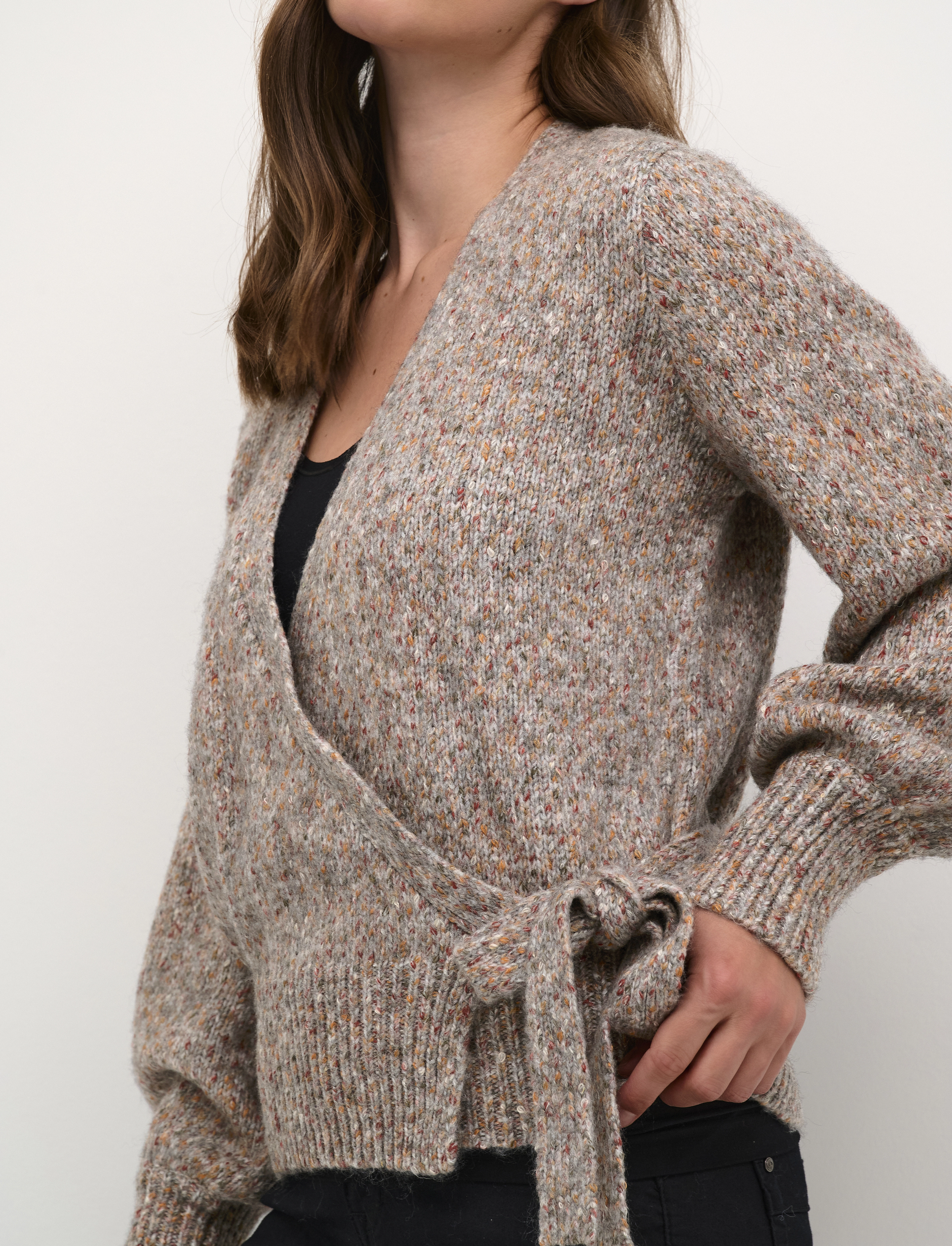 Cream - KiaraCR Knit Wrap Blouse - light grey melange - 5