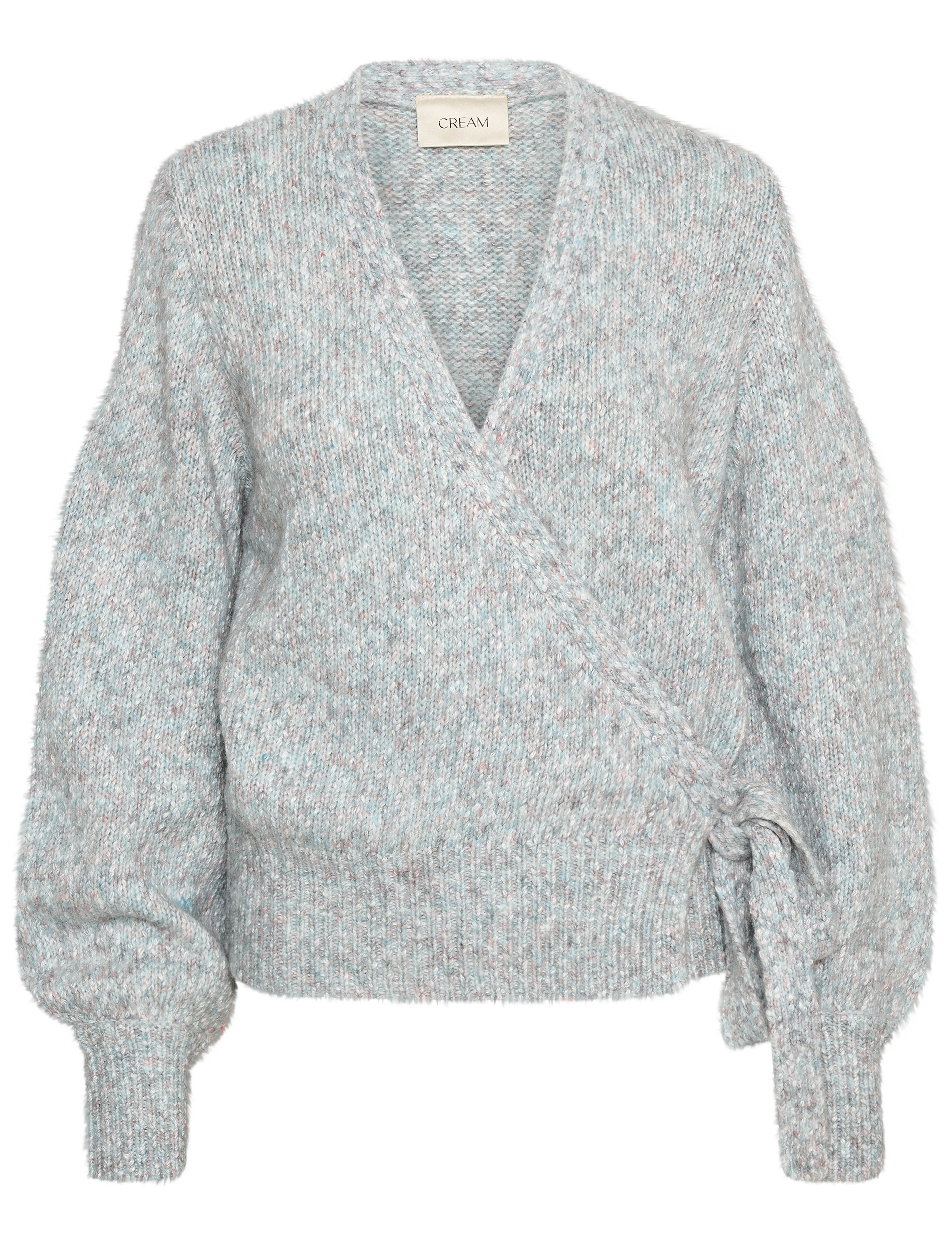 Cream - KiaraCR Knit Wrap Blouse - tile blue melange - 1