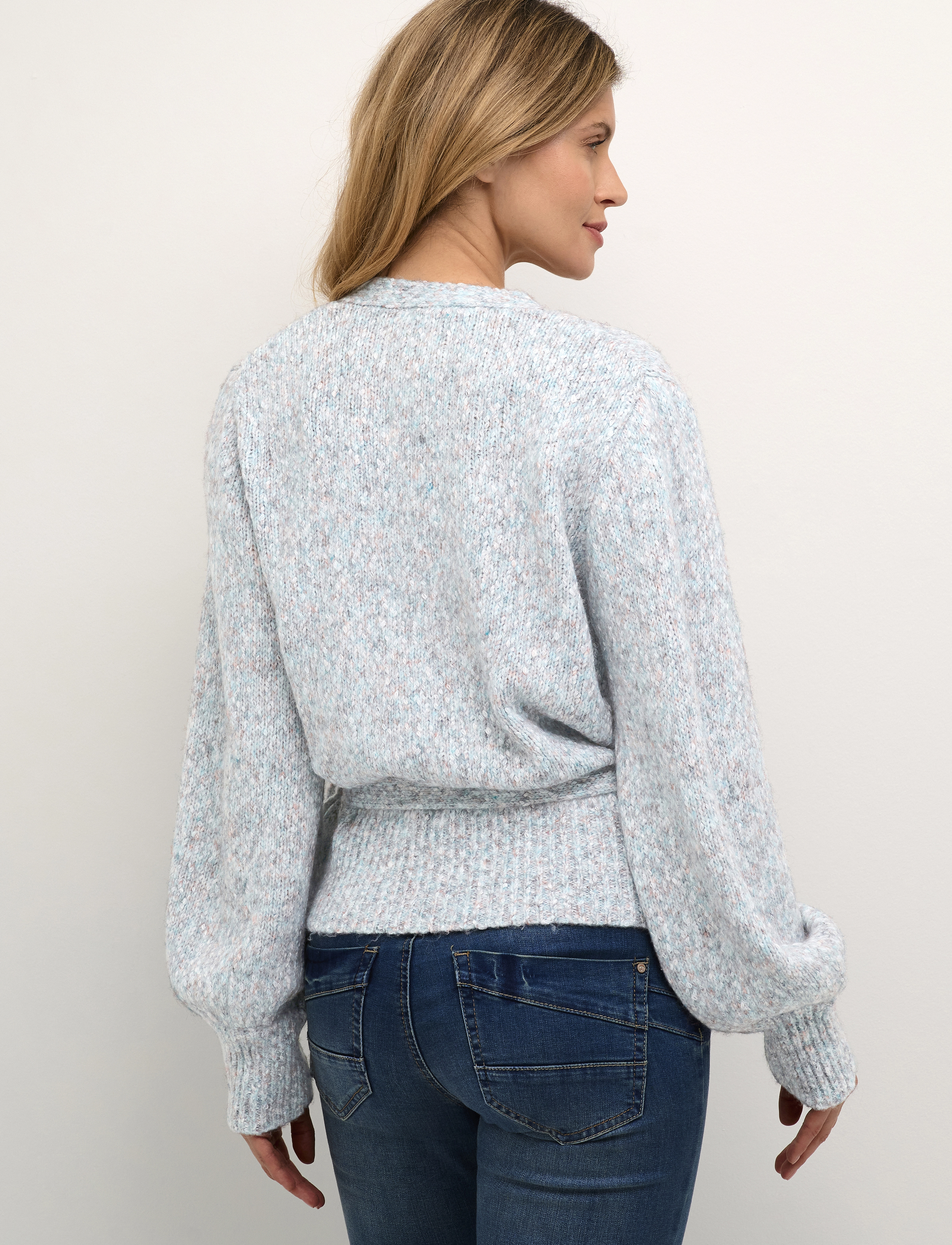 Cream - KiaraCR Knit Wrap Blouse - tile blue melange - 3