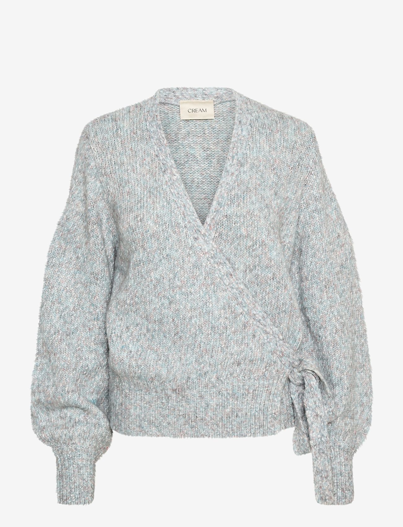 Cream - KiaraCR Knit Wrap Blouse - tile blue melange - 5