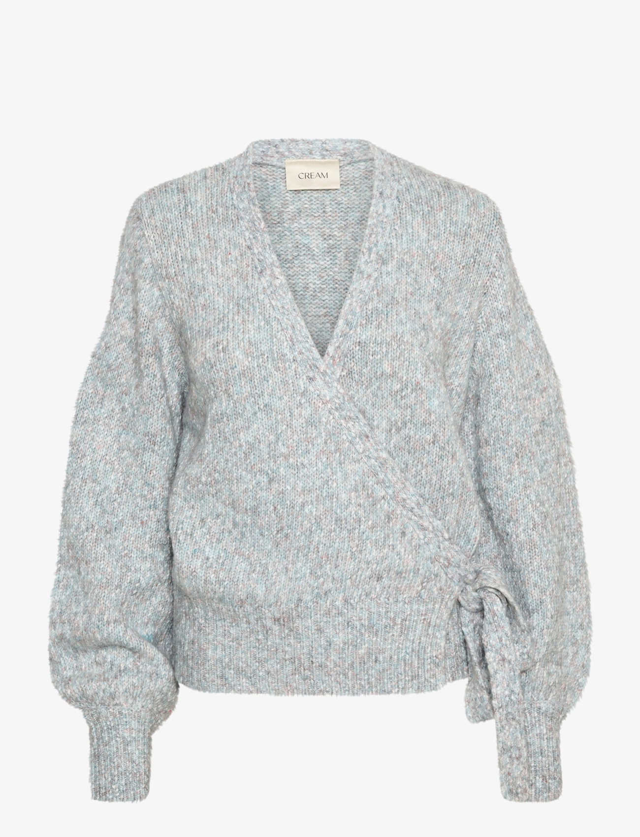 Cream - KiaraCR Knit Wrap Blouse - tile blue melange - 5
