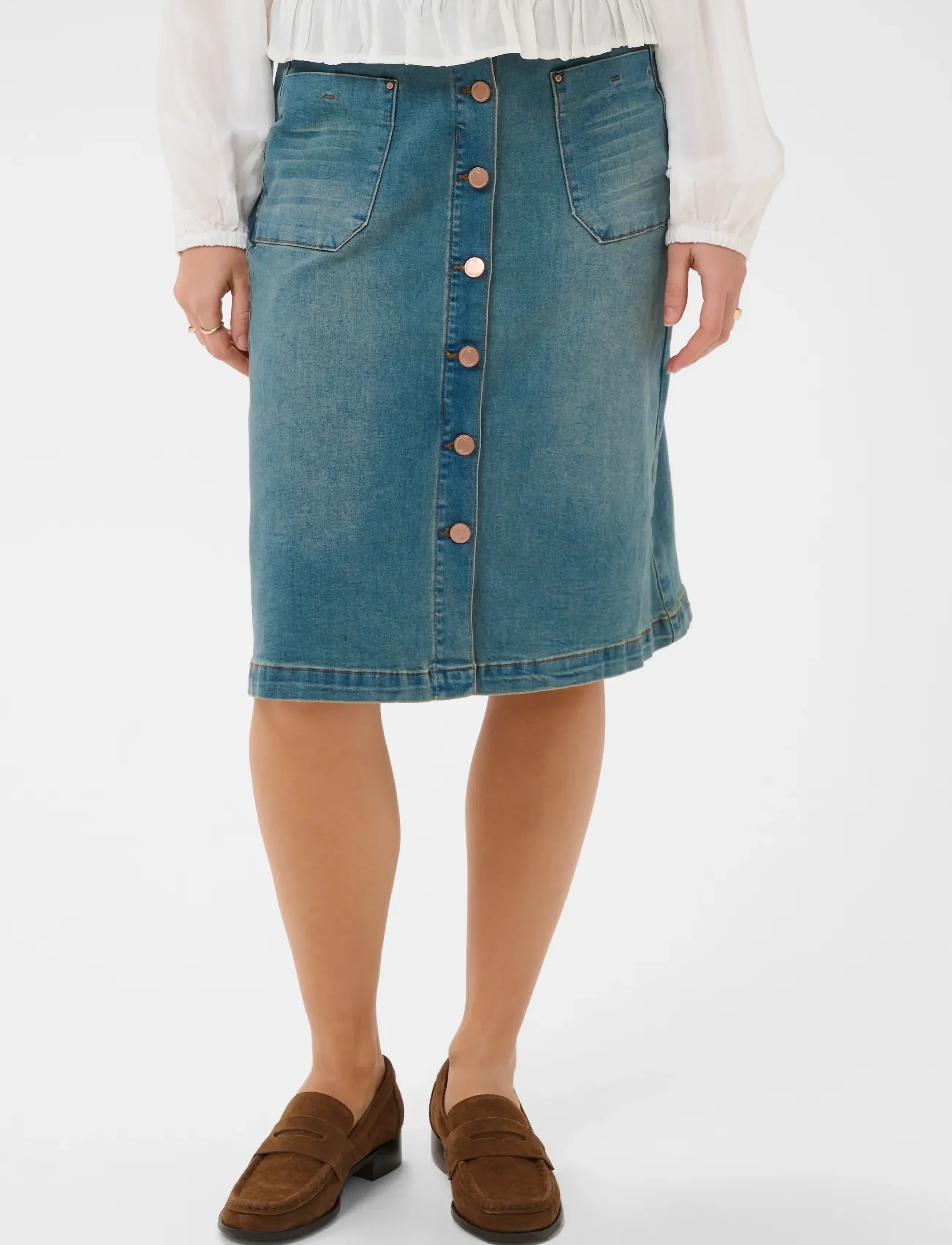 Cream Crlone Skirt, Kvinder, Knaplukket Denim Nederdel, Blå, Str: 40