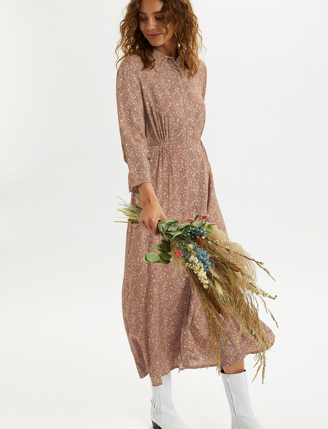 Cream - CRHany Flower Dress - rose brown flower mix - 4