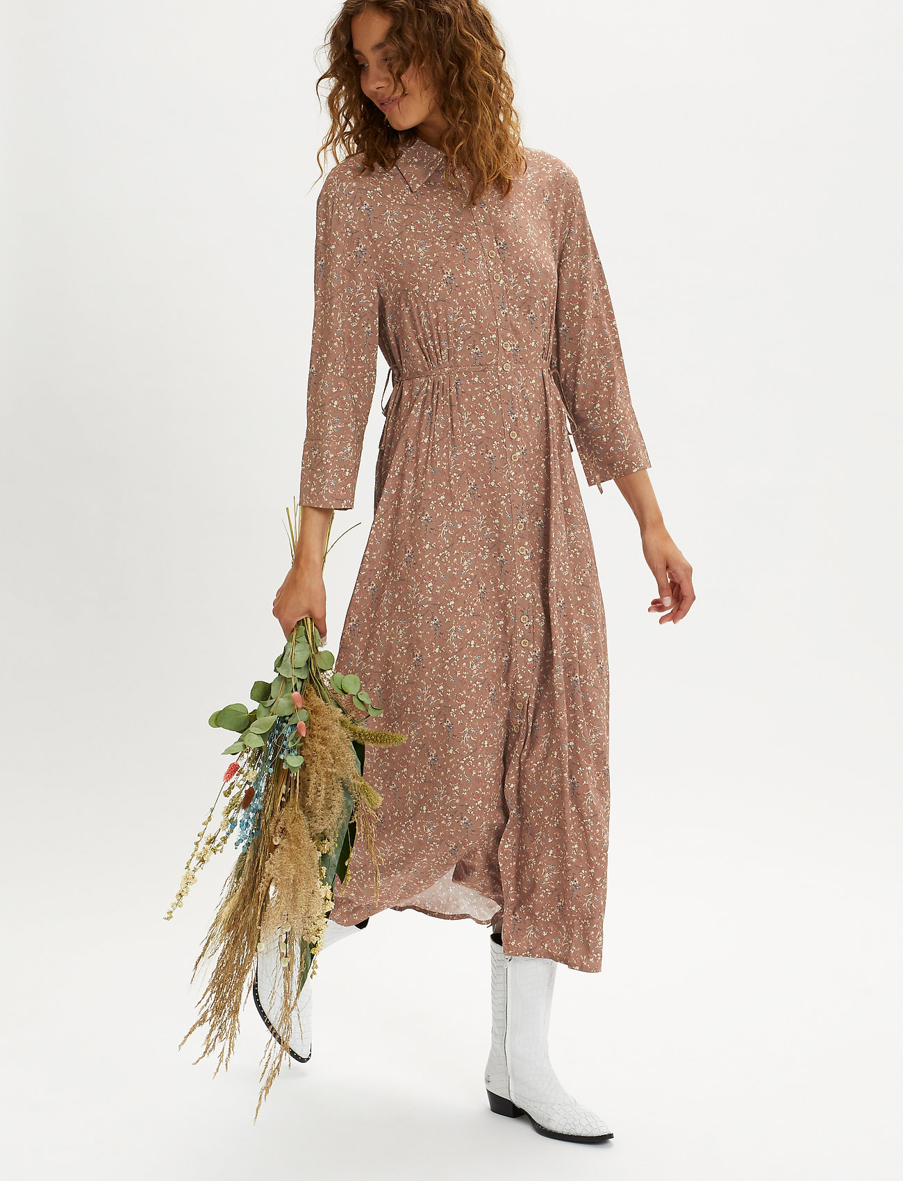 Cream - CRHany Flower Dress - rose brown flower mix - 5
