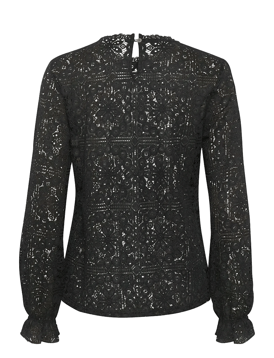 Cream - CRTiley Lace Blouse - långärmade blusar - pitch black - 2